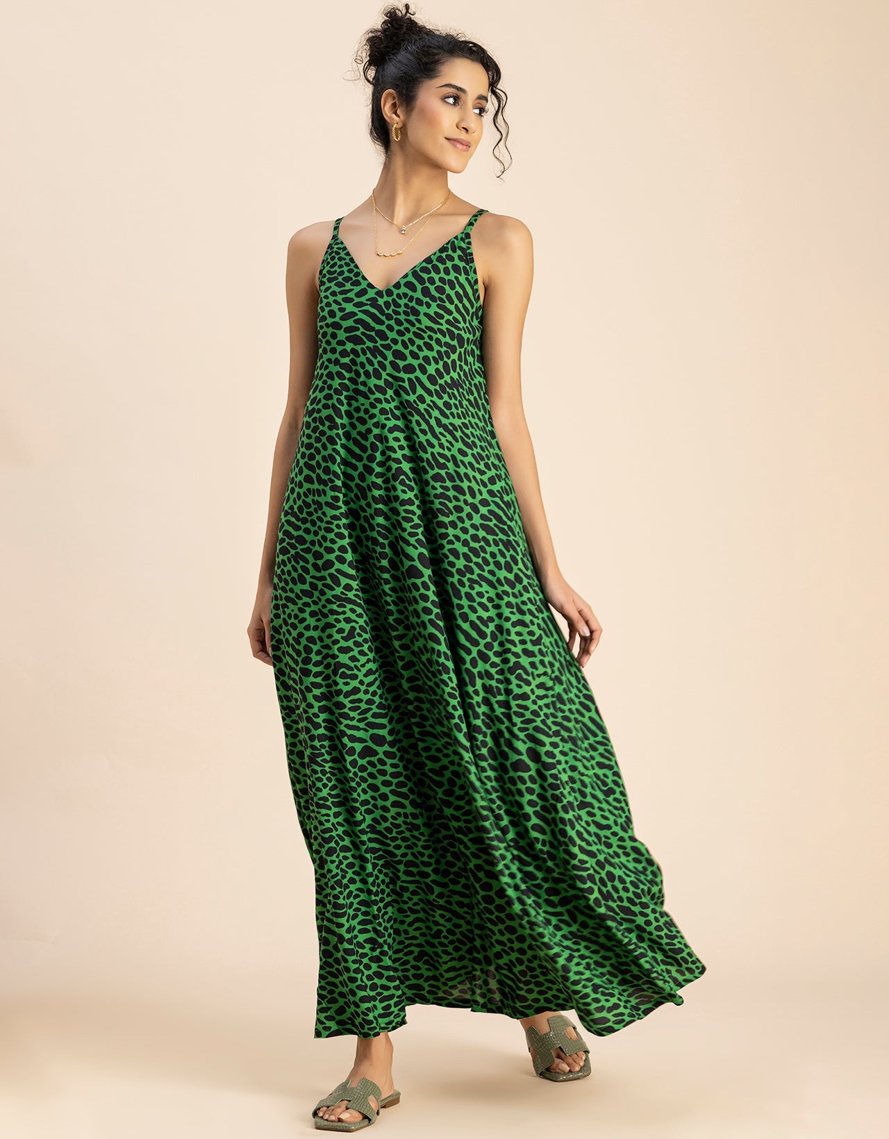 Stylish Printed Rayon Sleeveless A-Line Dress