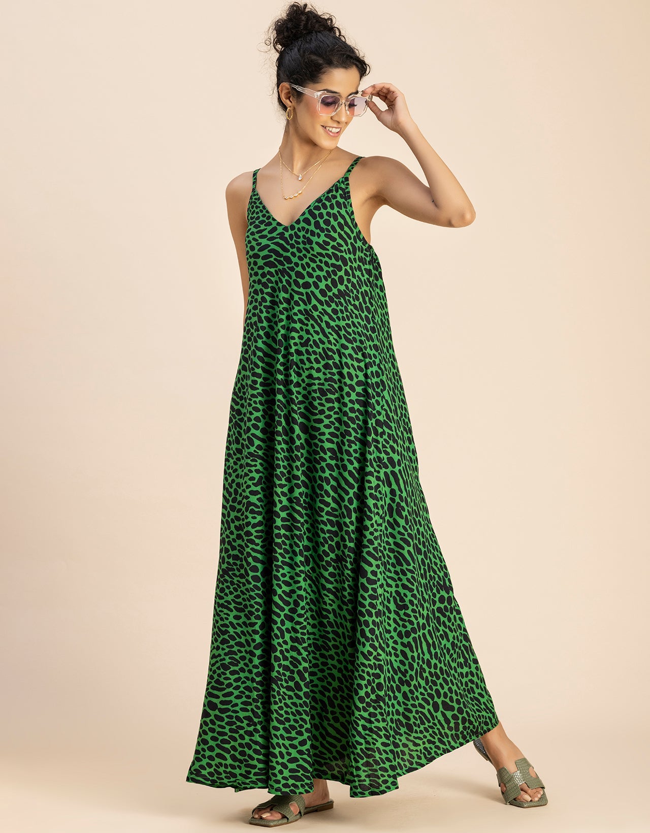 Stylish Printed Rayon Sleeveless A-Line Dress