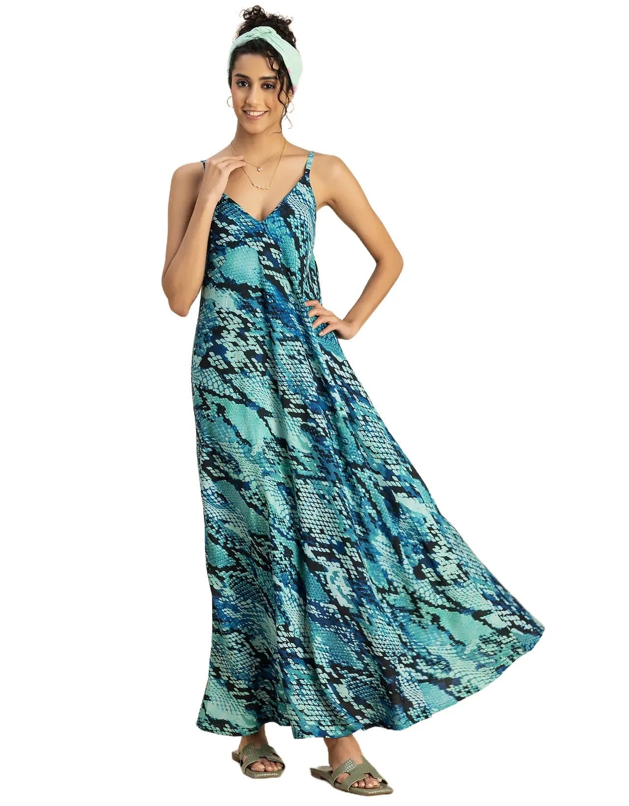 Stylish Printed Rayon Sleeveless A-Line Dress