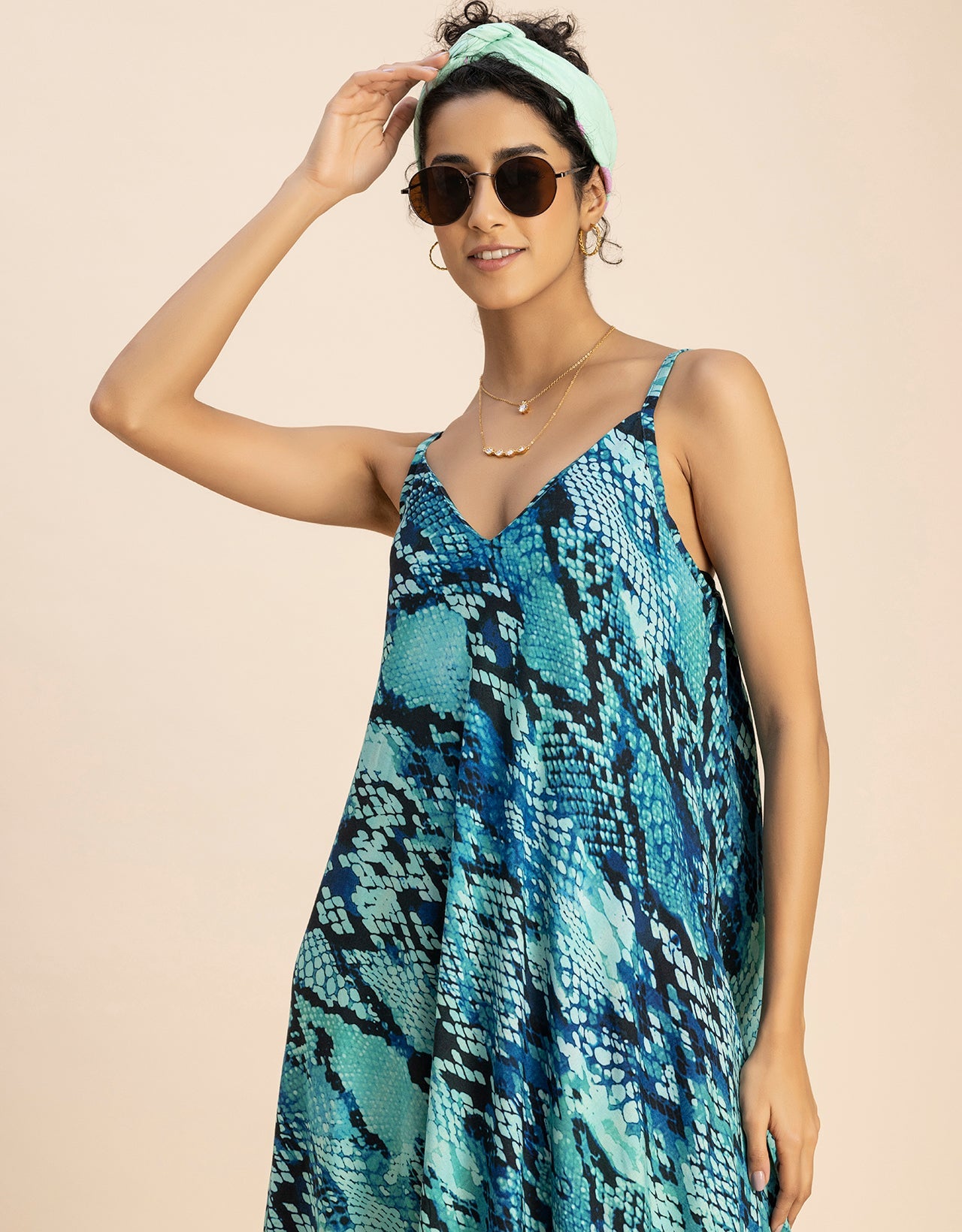 Stylish Printed Rayon Sleeveless A-Line Dress