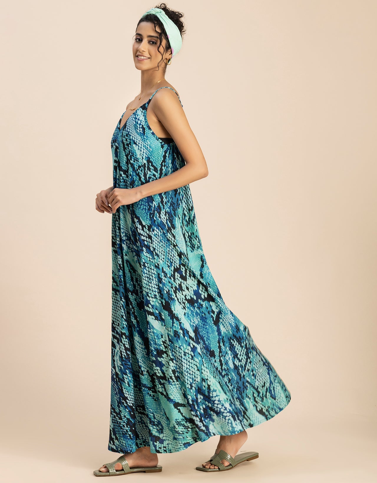 Stylish Printed Rayon Sleeveless A-Line Dress