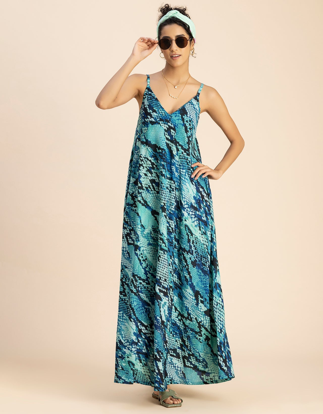 Stylish Printed Rayon Sleeveless A-Line Dress