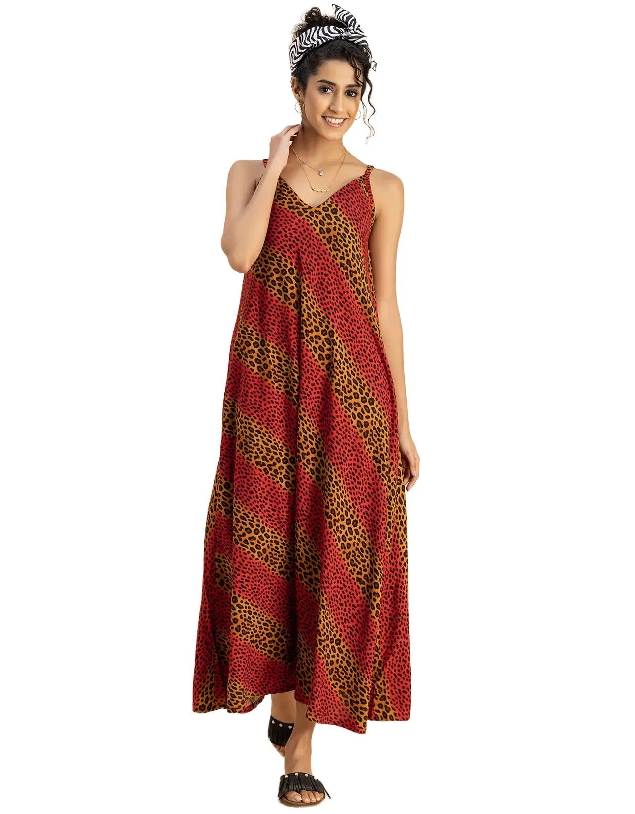 Stylish Printed Rayon Sleeveless A-Line Dress