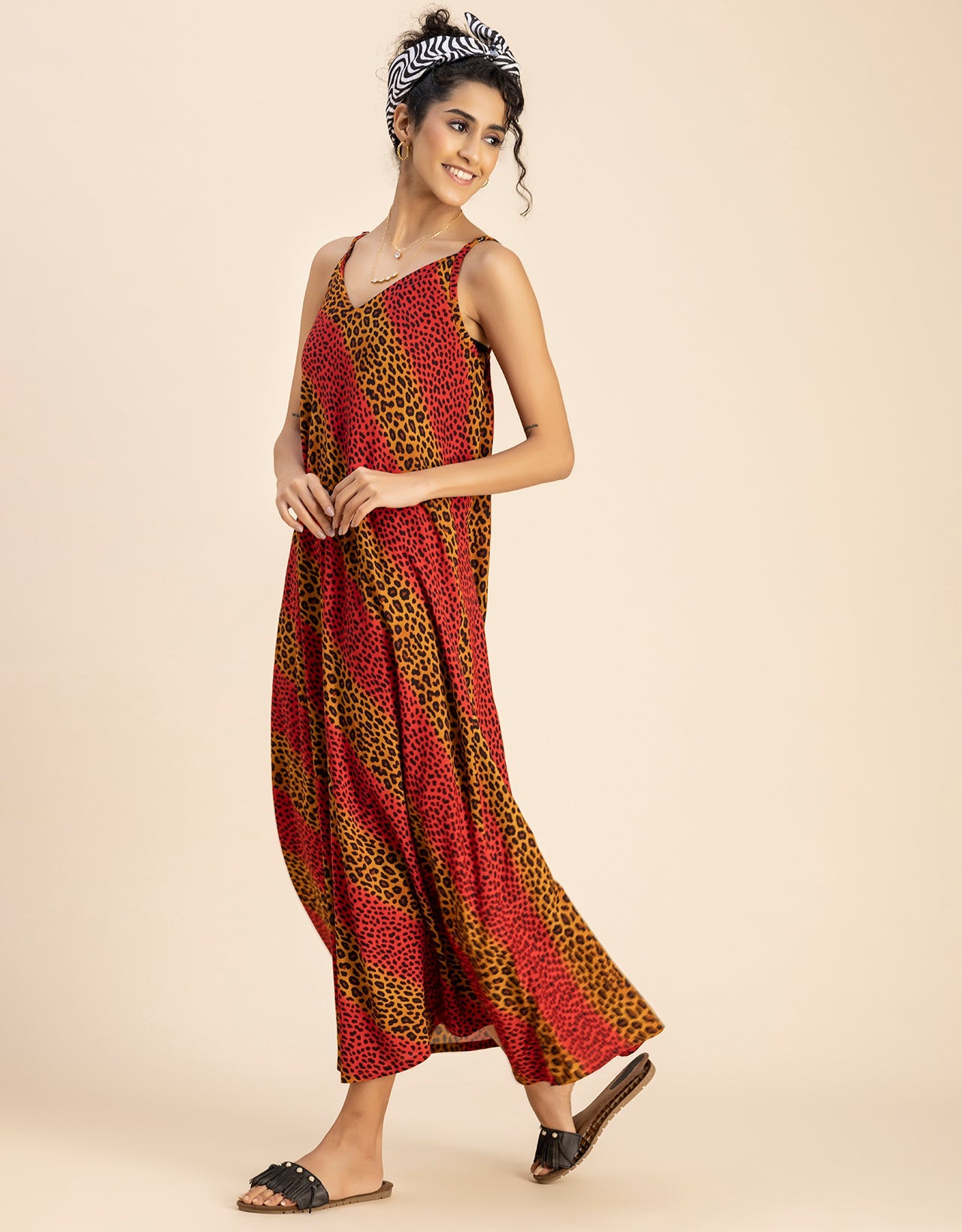 Stylish Printed Rayon Sleeveless A-Line Dress