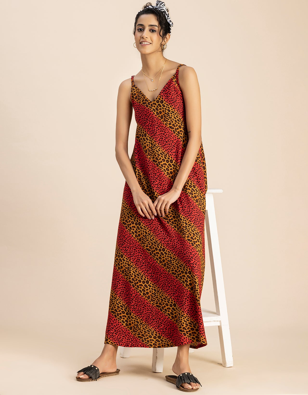 Stylish Printed Rayon Sleeveless A-Line Dress