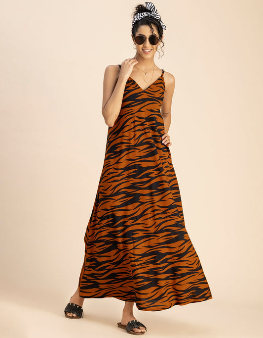 Stylish Printed Rayon Sleeveless A-Line Dress