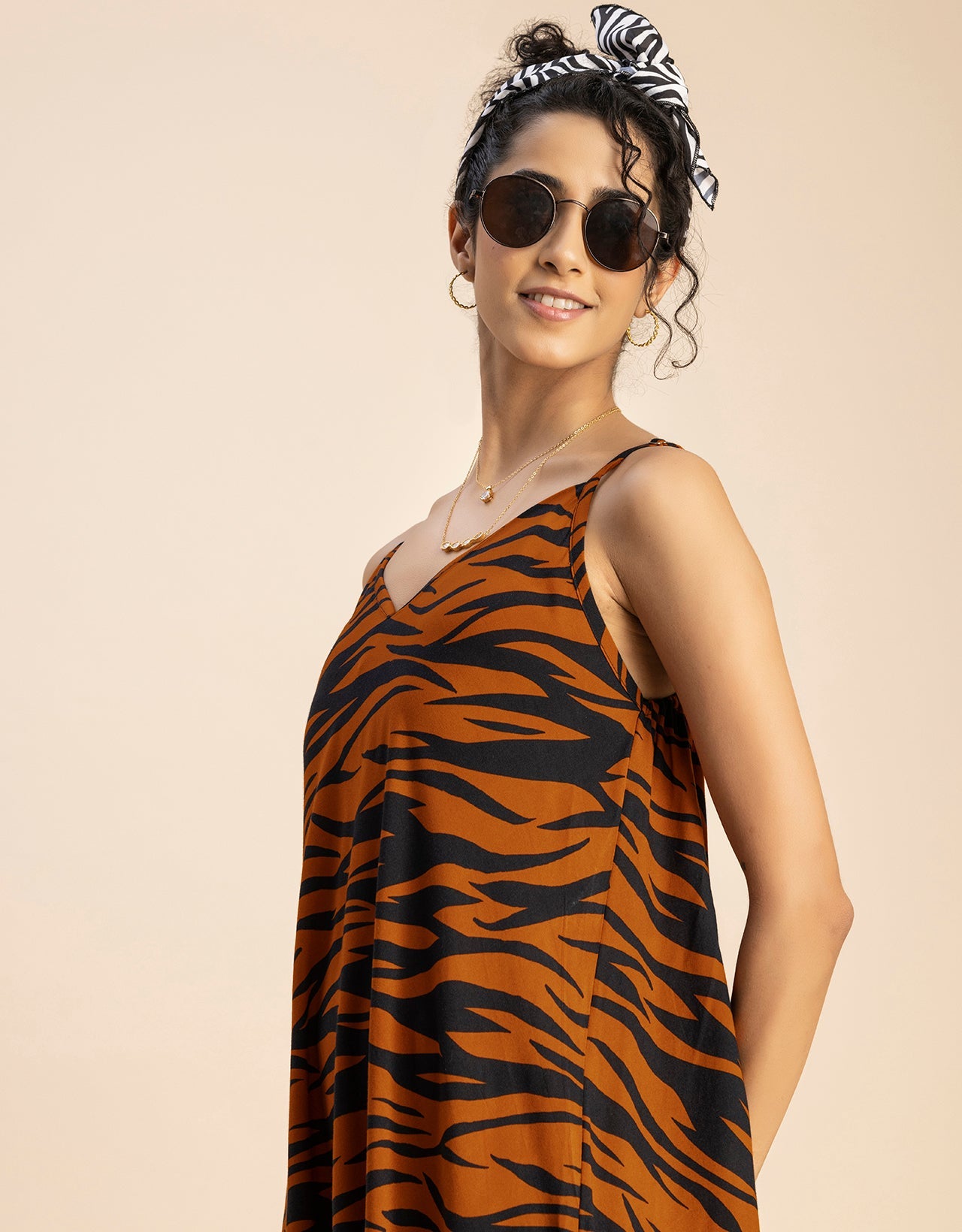 Stylish Printed Rayon Sleeveless A-Line Dress