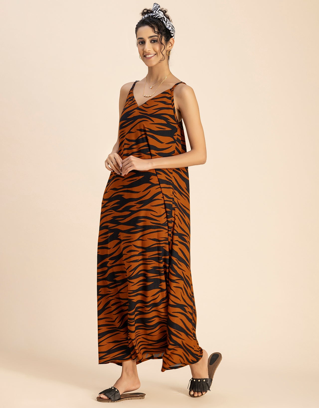 Stylish Printed Rayon Sleeveless A-Line Dress