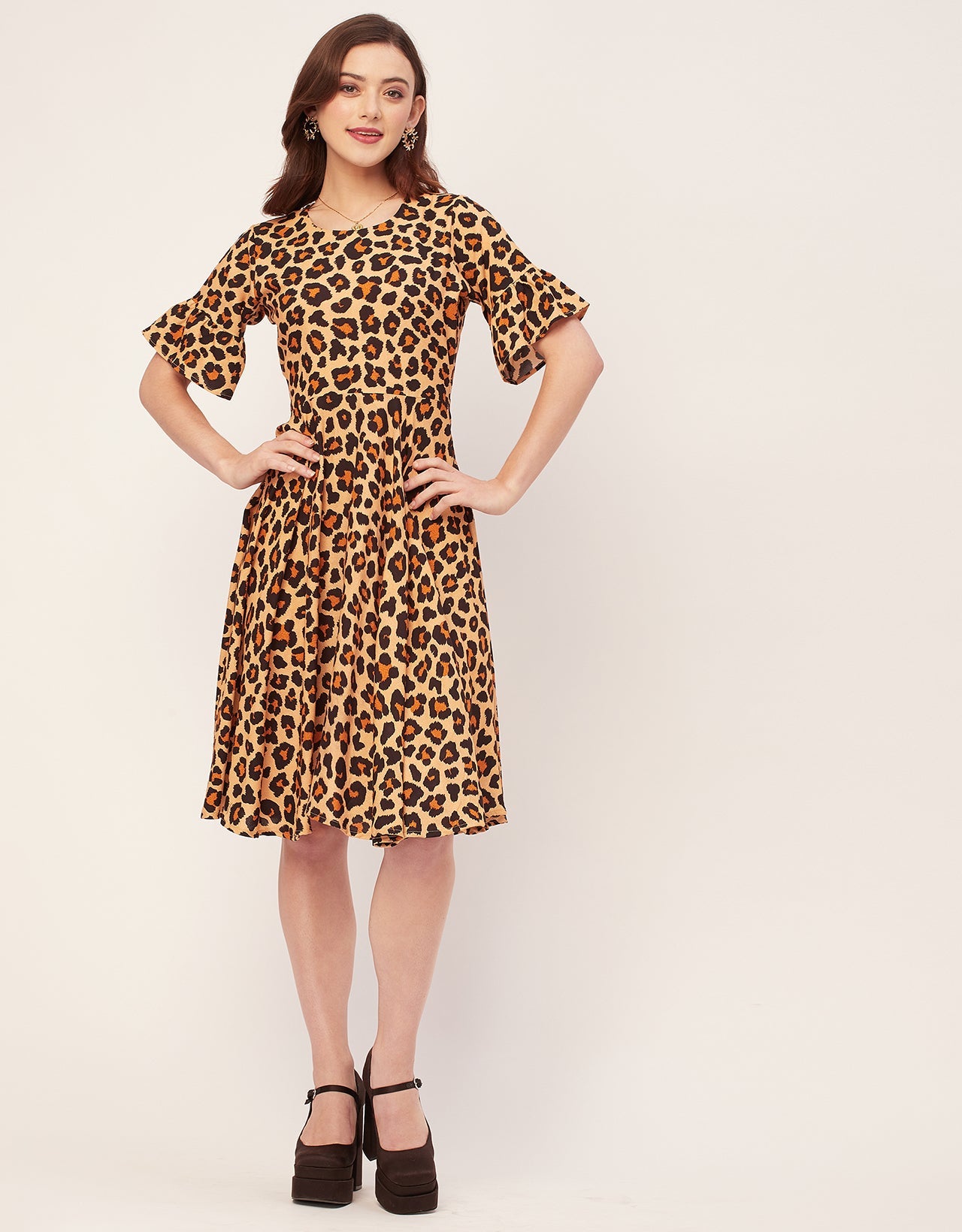 Printed Rayon Short Sleeve Fit & Flare Dress