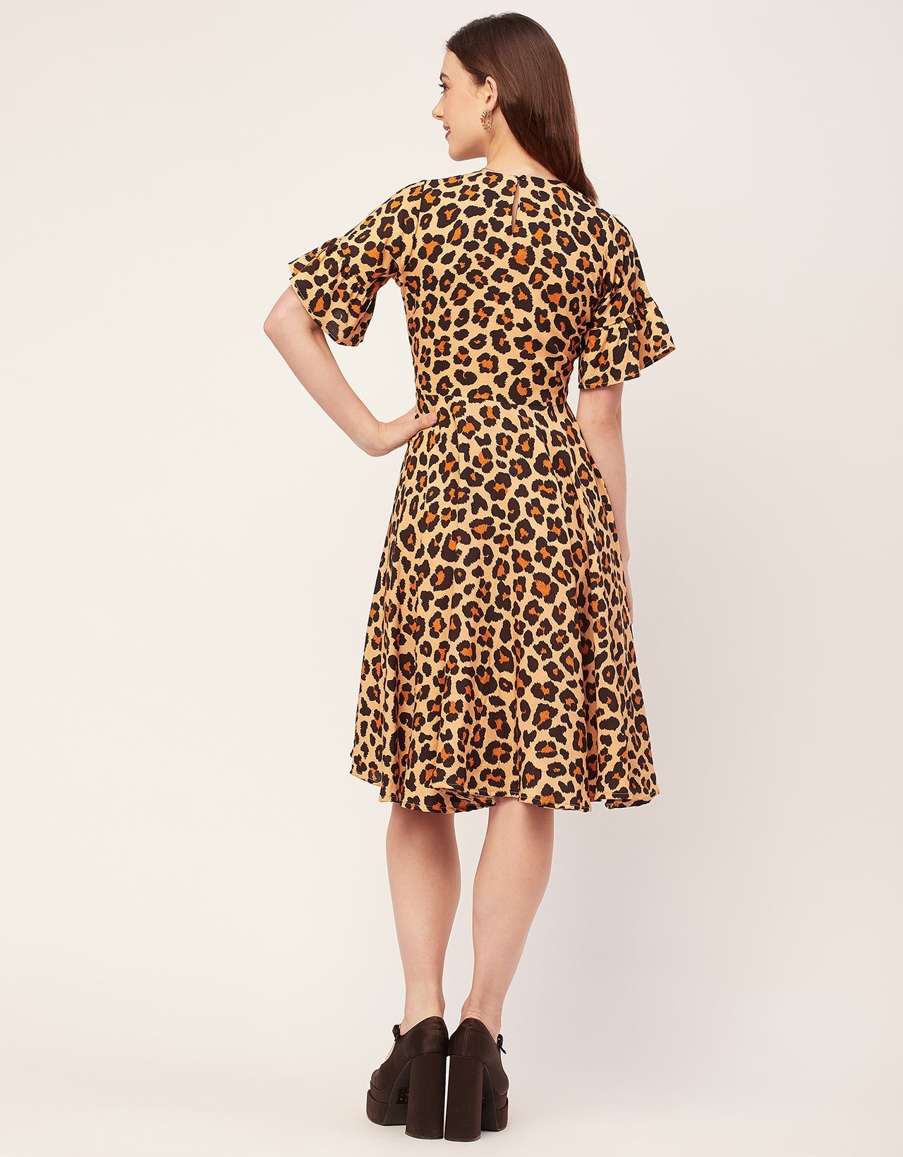 Printed Rayon Short Sleeve Fit & Flare Dress