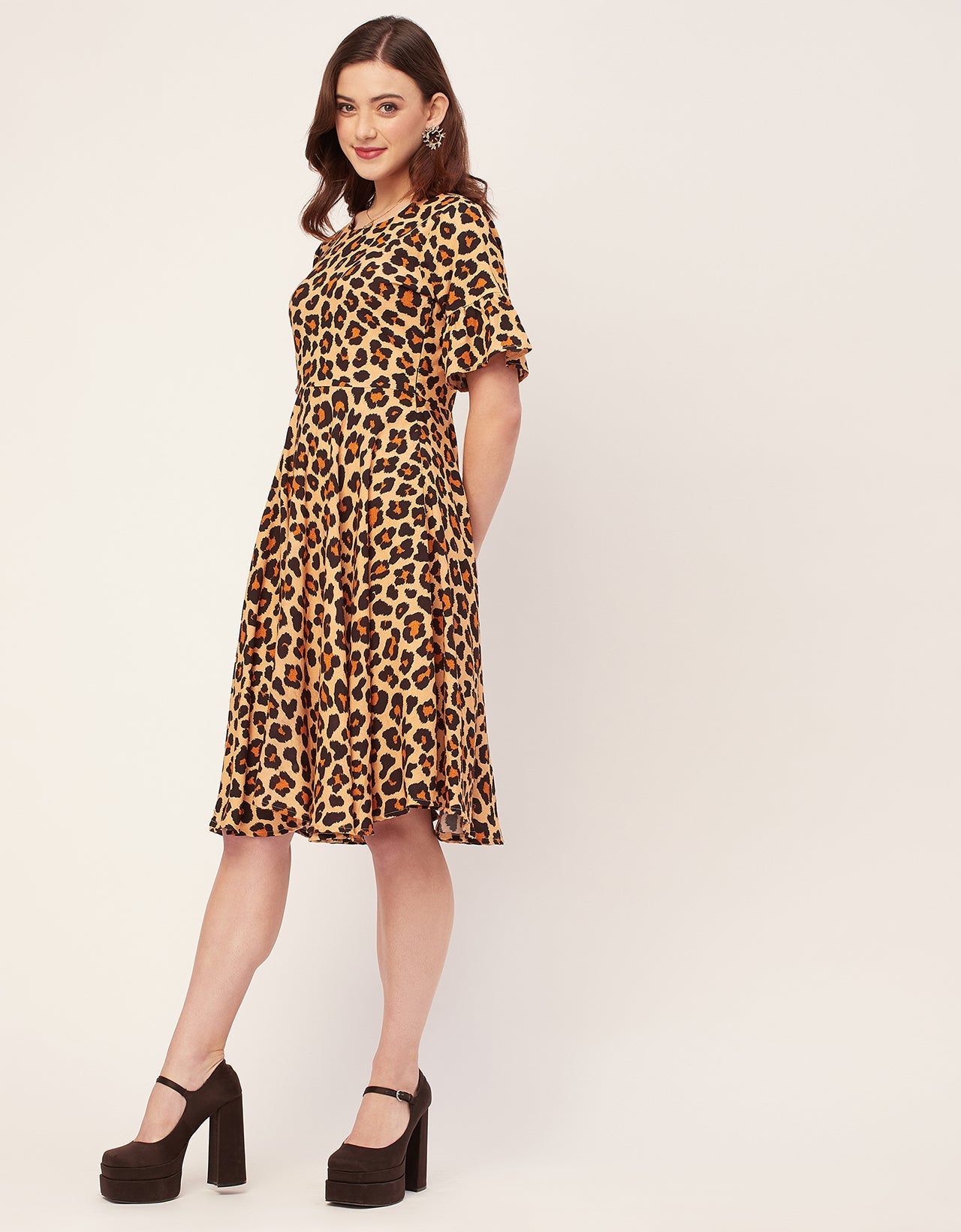 Printed Rayon Short Sleeve Fit & Flare Dress
