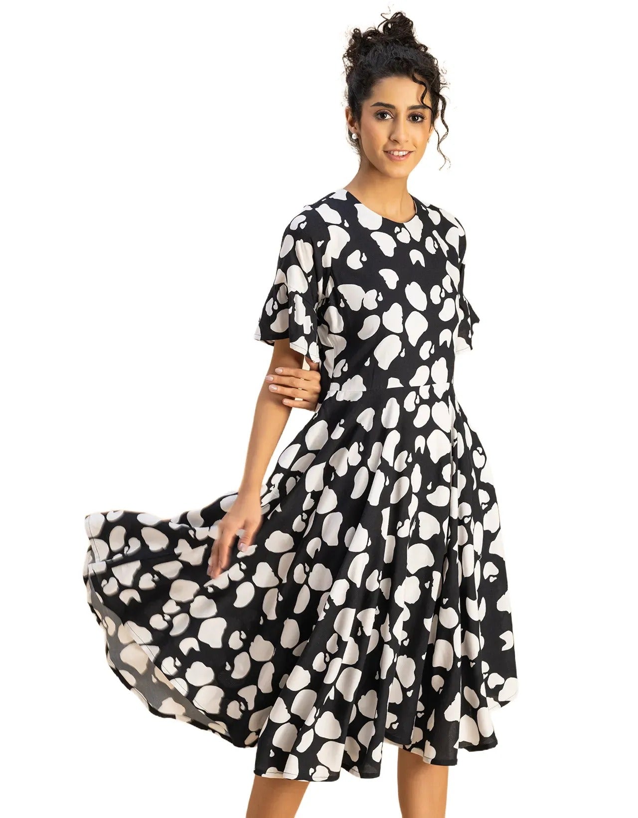Printed Rayon Short Sleeve Fit & Flare Dress