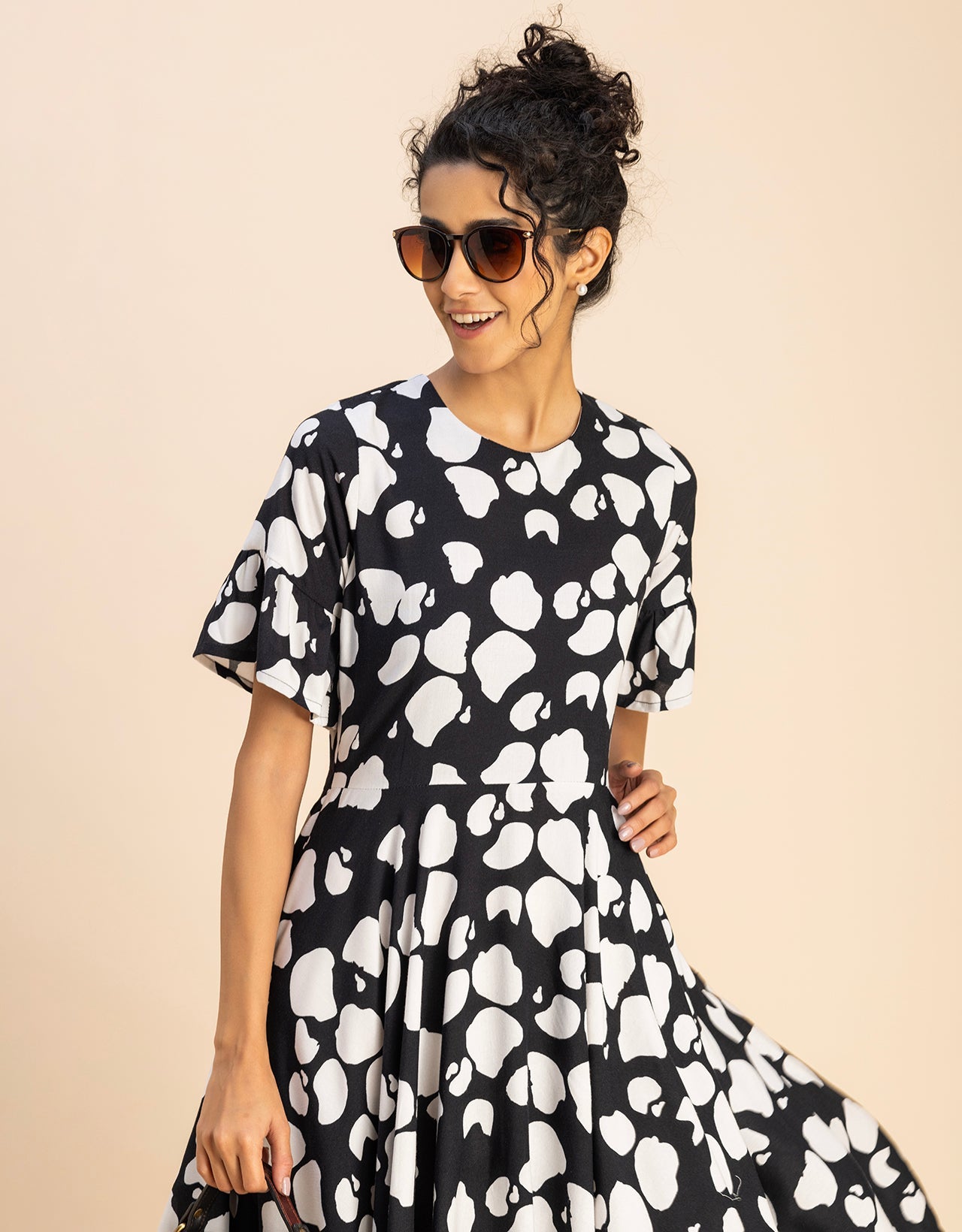 Printed Rayon Short Sleeve Fit & Flare Dress