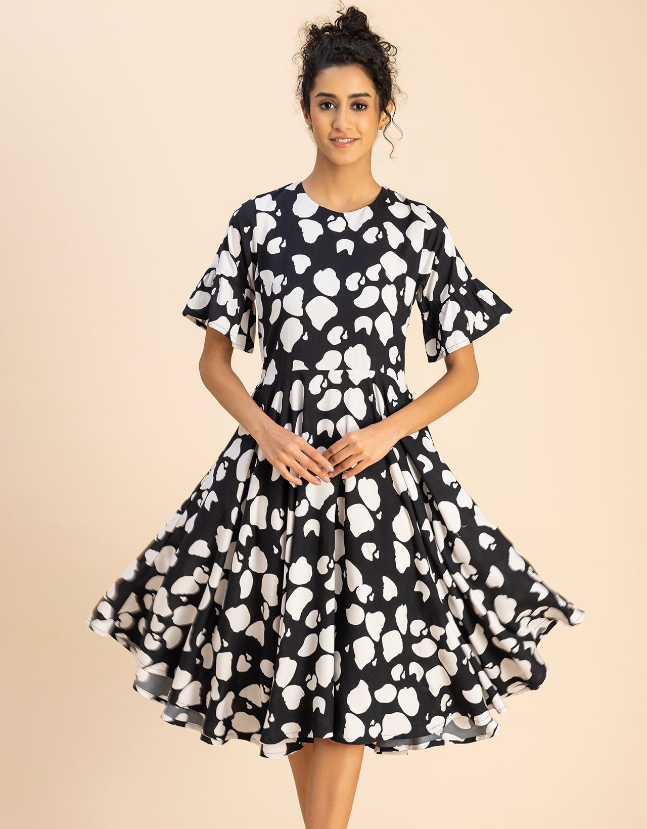 Printed Rayon Short Sleeve Fit & Flare Dress