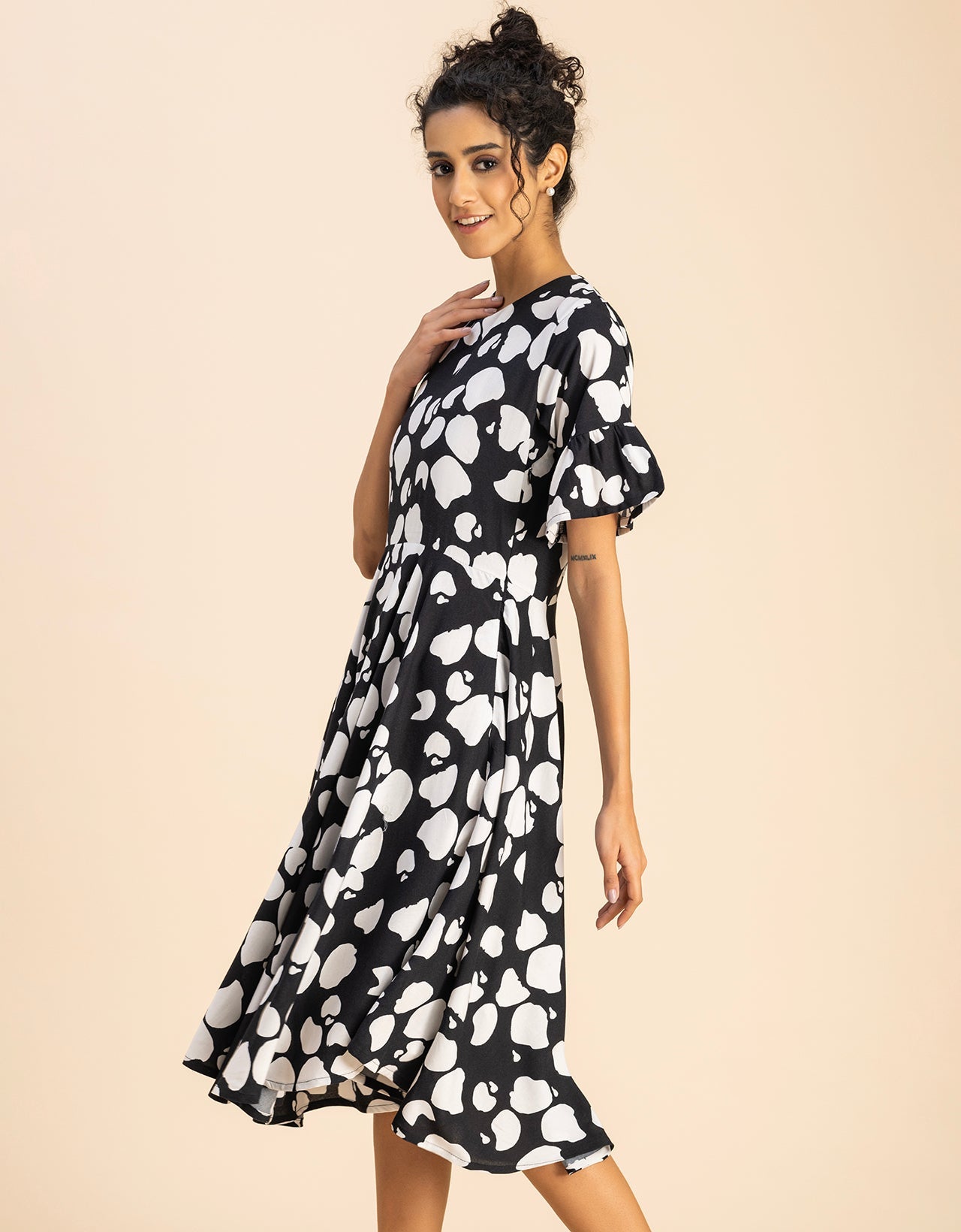 Printed Rayon Short Sleeve Fit & Flare Dress