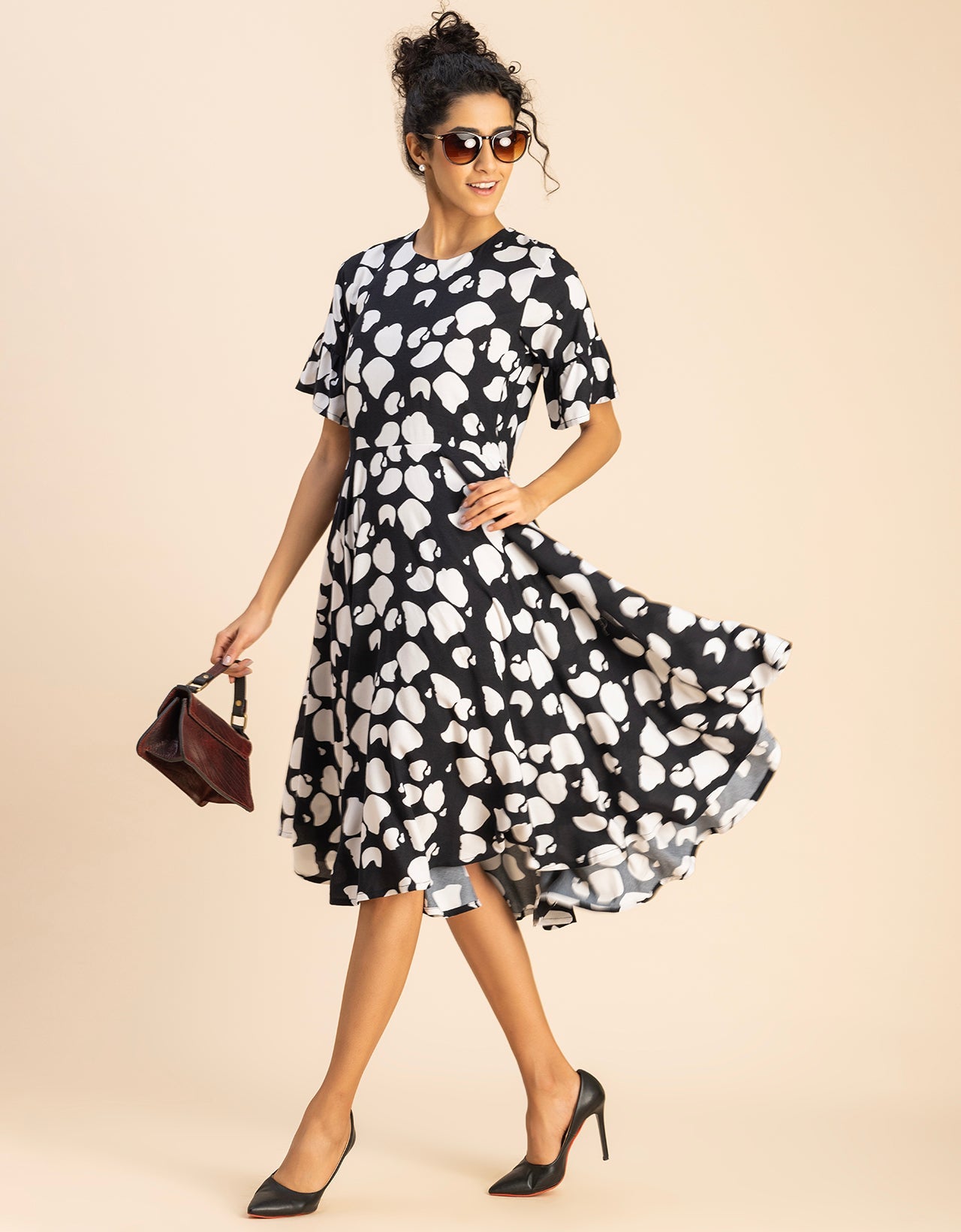 Printed Rayon Short Sleeve Fit & Flare Dress