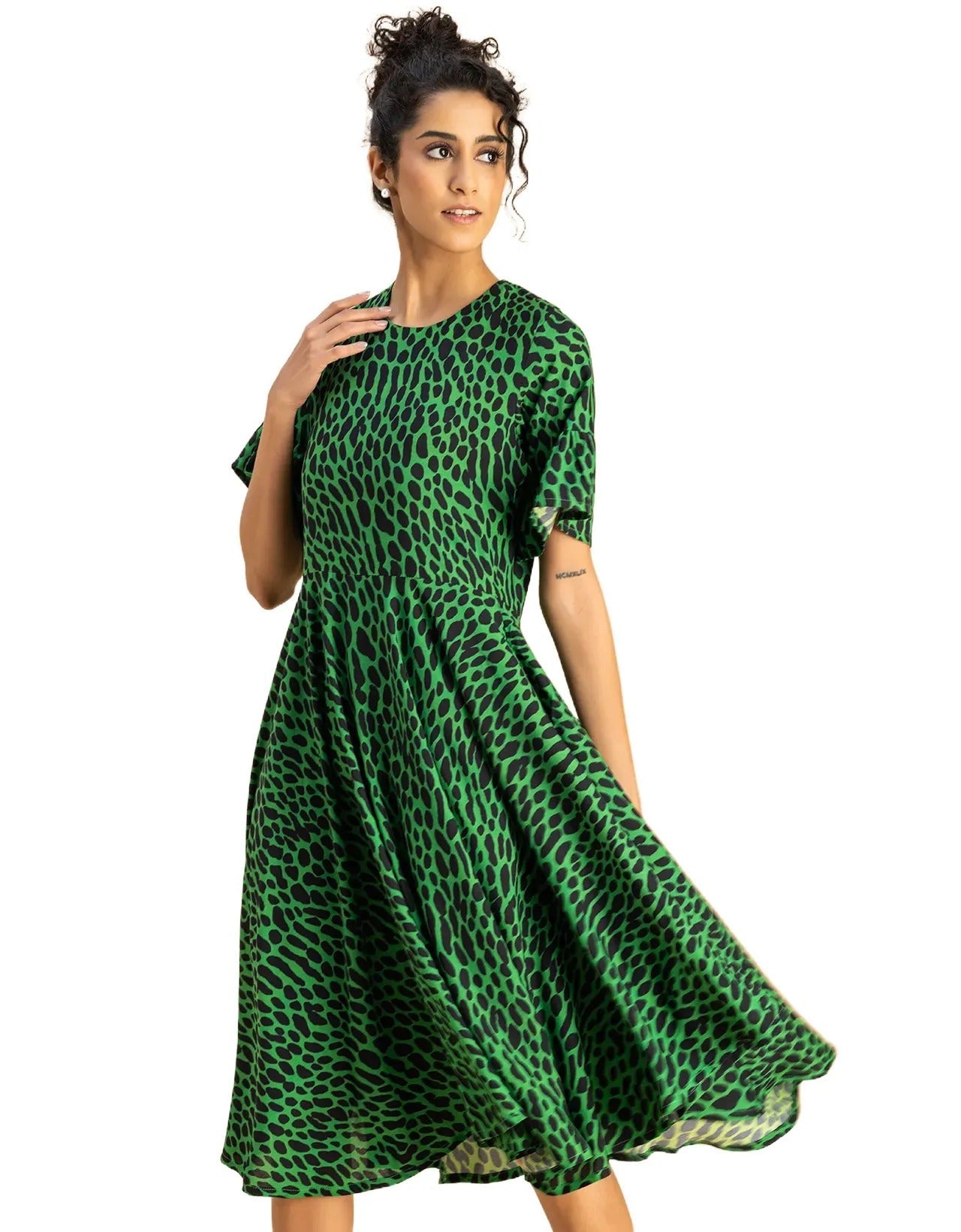 Printed Rayon Short Sleeve Fit & Flare Dress