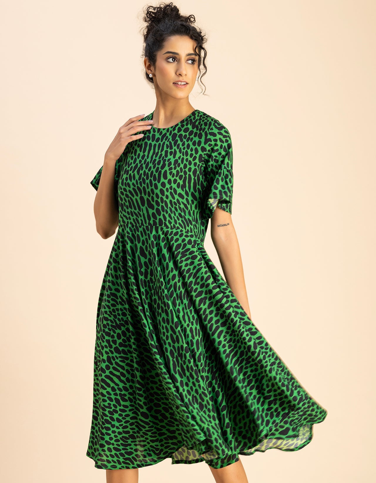 Printed Rayon Short Sleeve Fit & Flare Dress