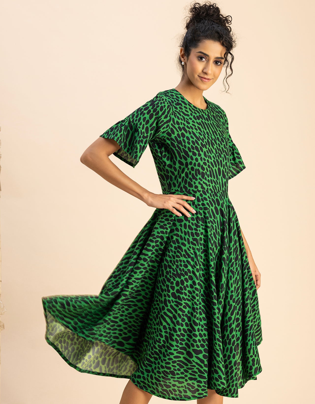 Printed Rayon Short Sleeve Fit & Flare Dress