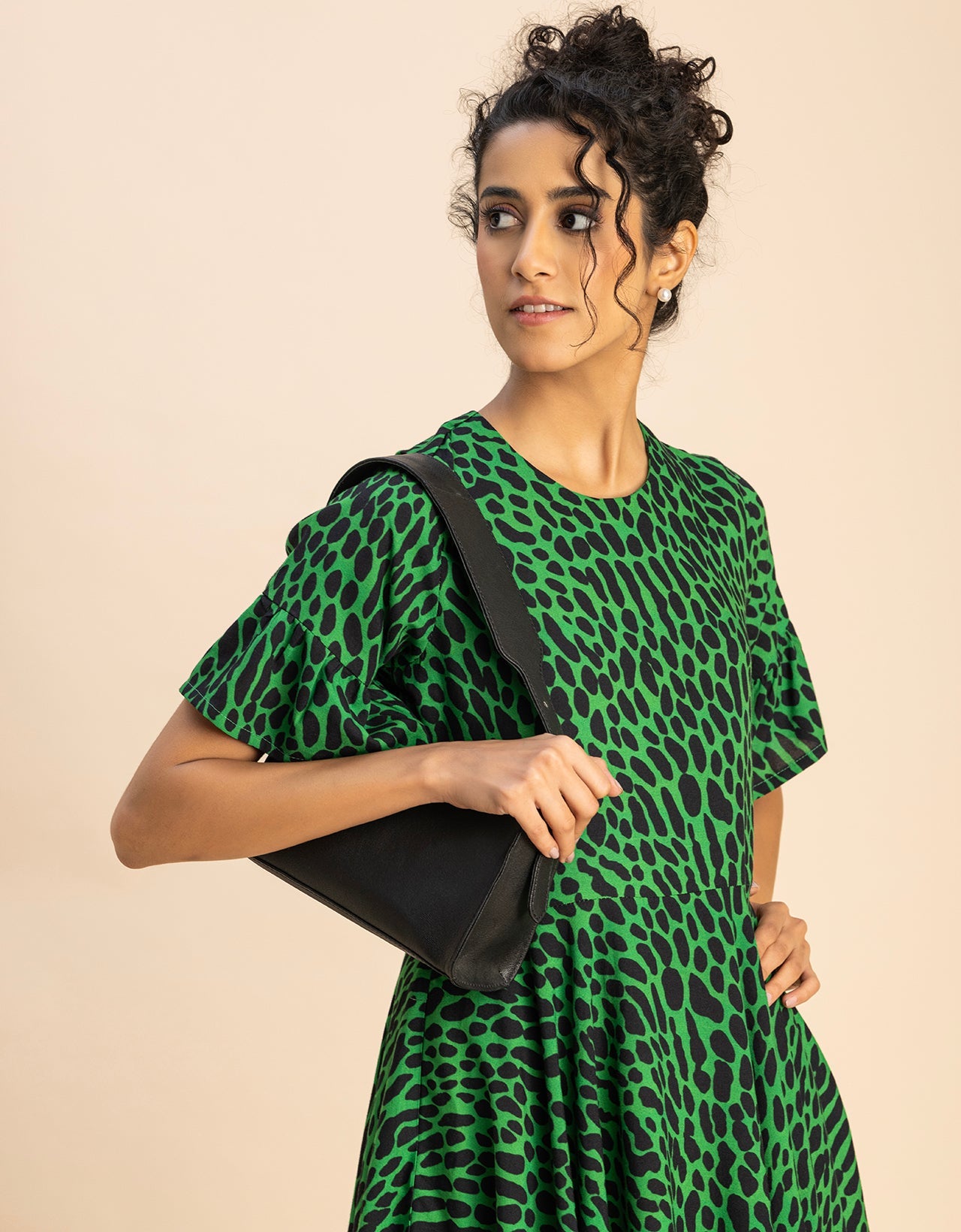 Printed Rayon Short Sleeve Fit & Flare Dress