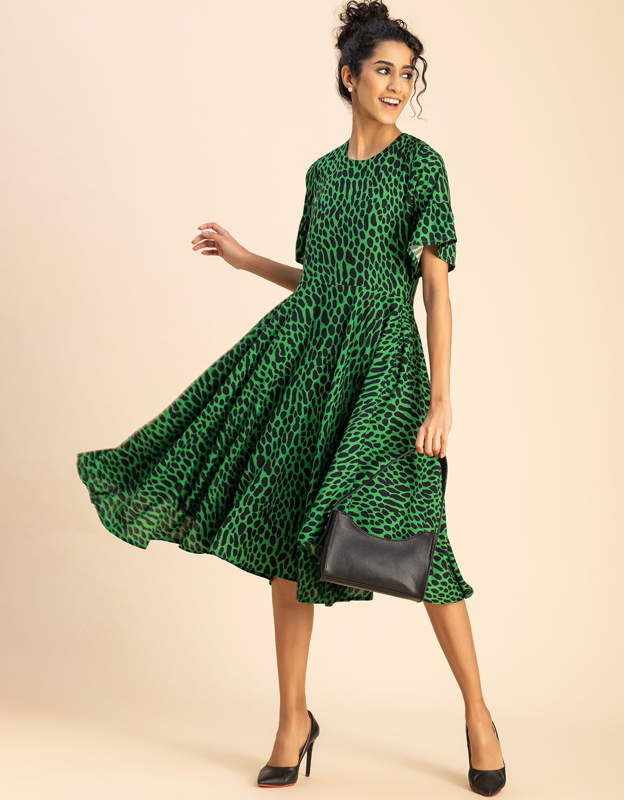 Printed Rayon Short Sleeve Fit & Flare Dress