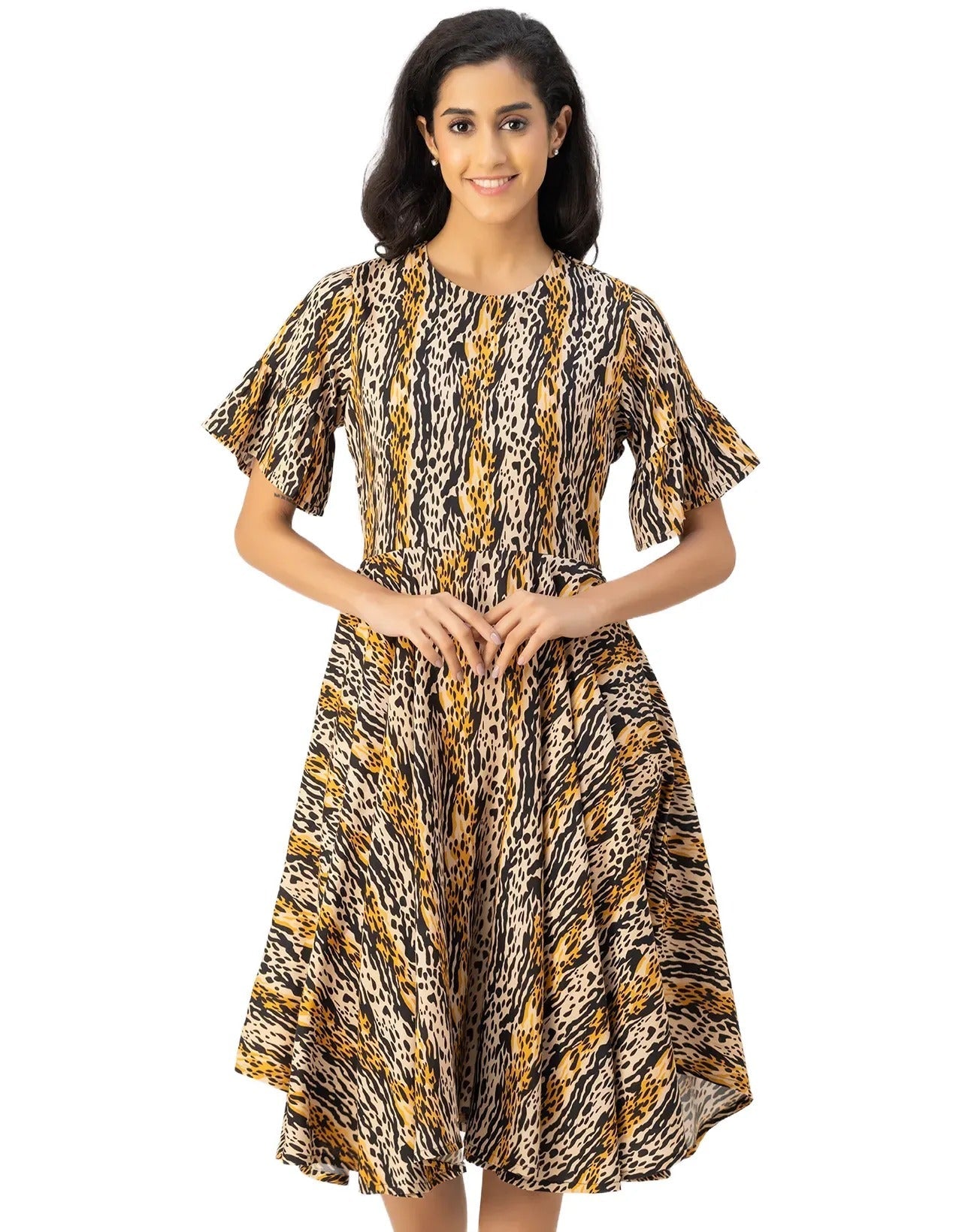 Printed Rayon Short Sleeve Fit & Flare Dress