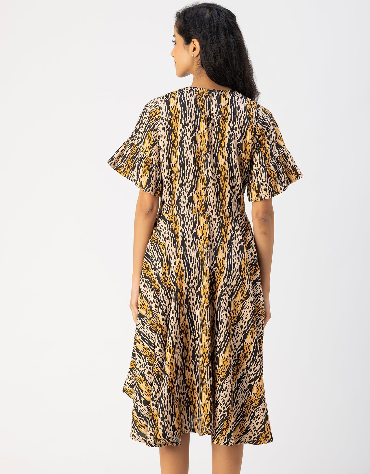 Printed Rayon Short Sleeve Fit & Flare Dress