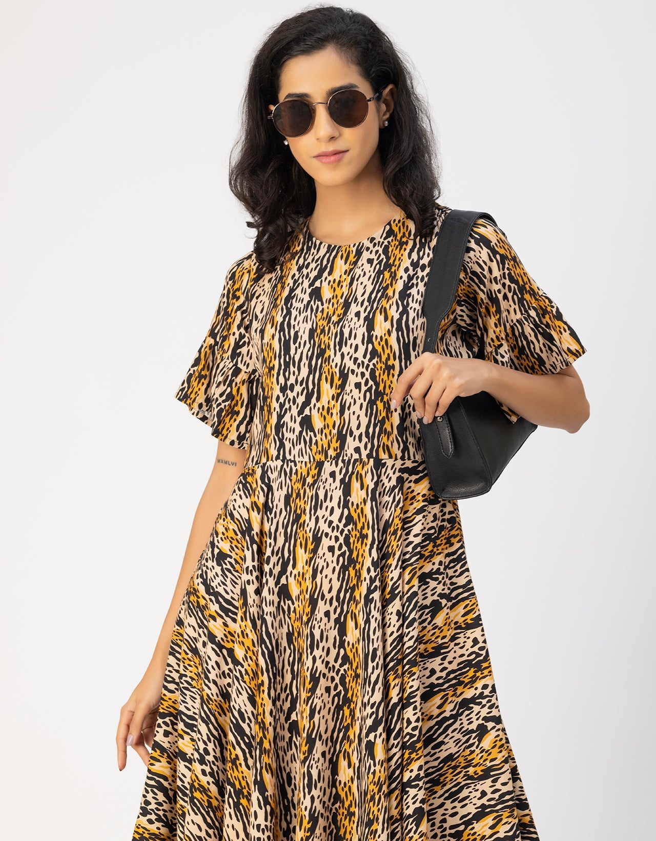 Printed Rayon Short Sleeve Fit & Flare Dress