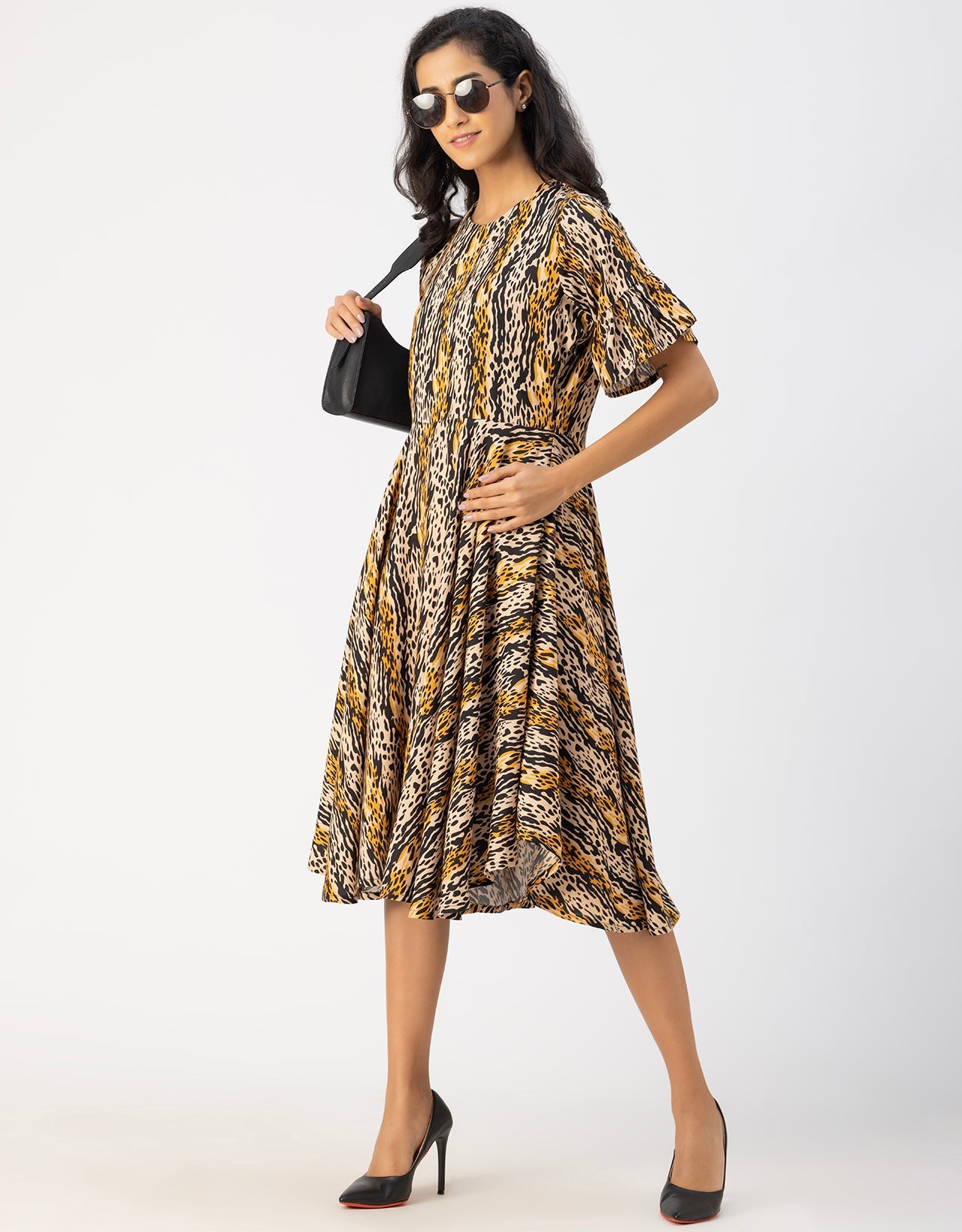 Printed Rayon Short Sleeve Fit & Flare Dress