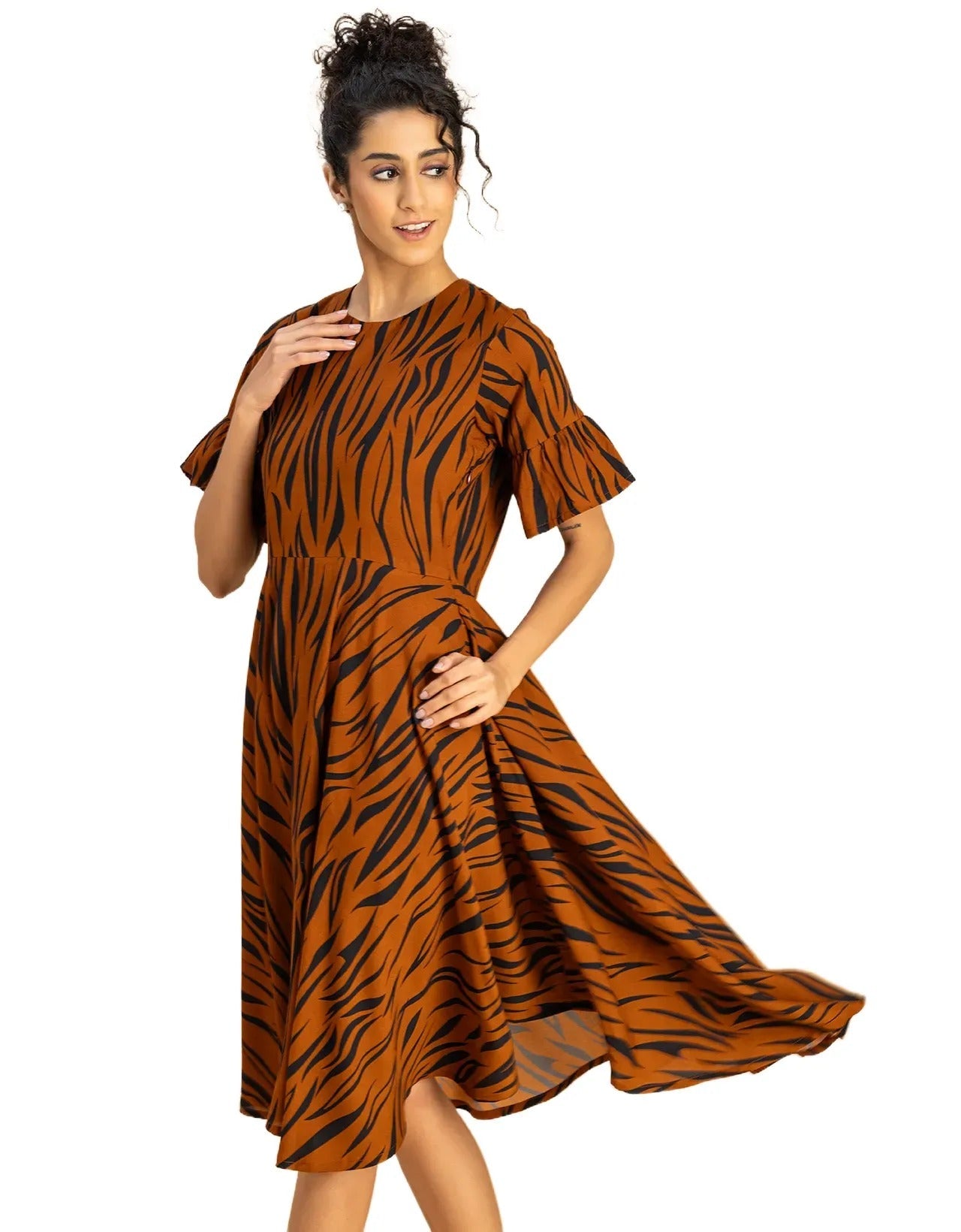 Printed Rayon Short Sleeve Fit & Flare Dress