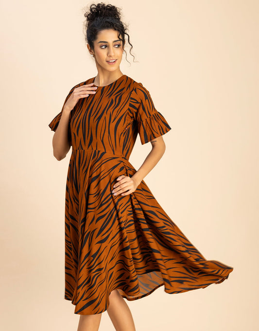 Printed Rayon Short Sleeve Fit & Flare Dress