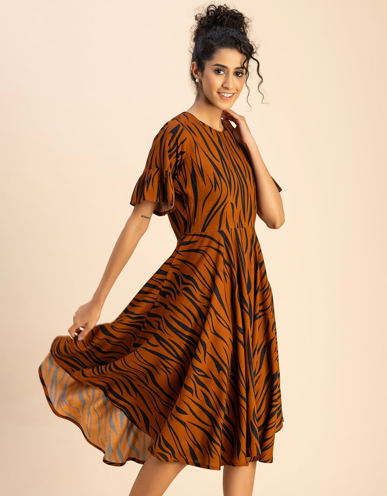 Printed Rayon Short Sleeve Fit & Flare Dress