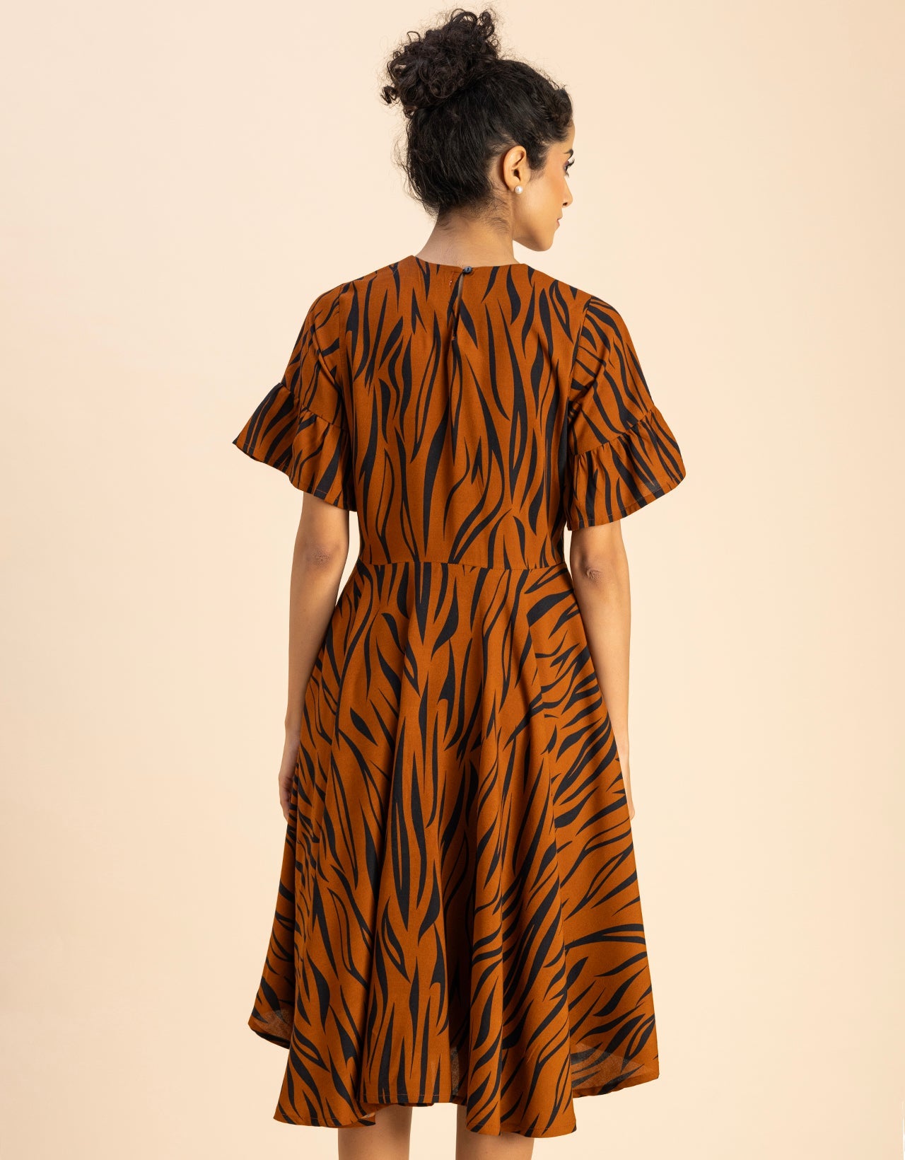 Printed Rayon Short Sleeve Fit & Flare Dress