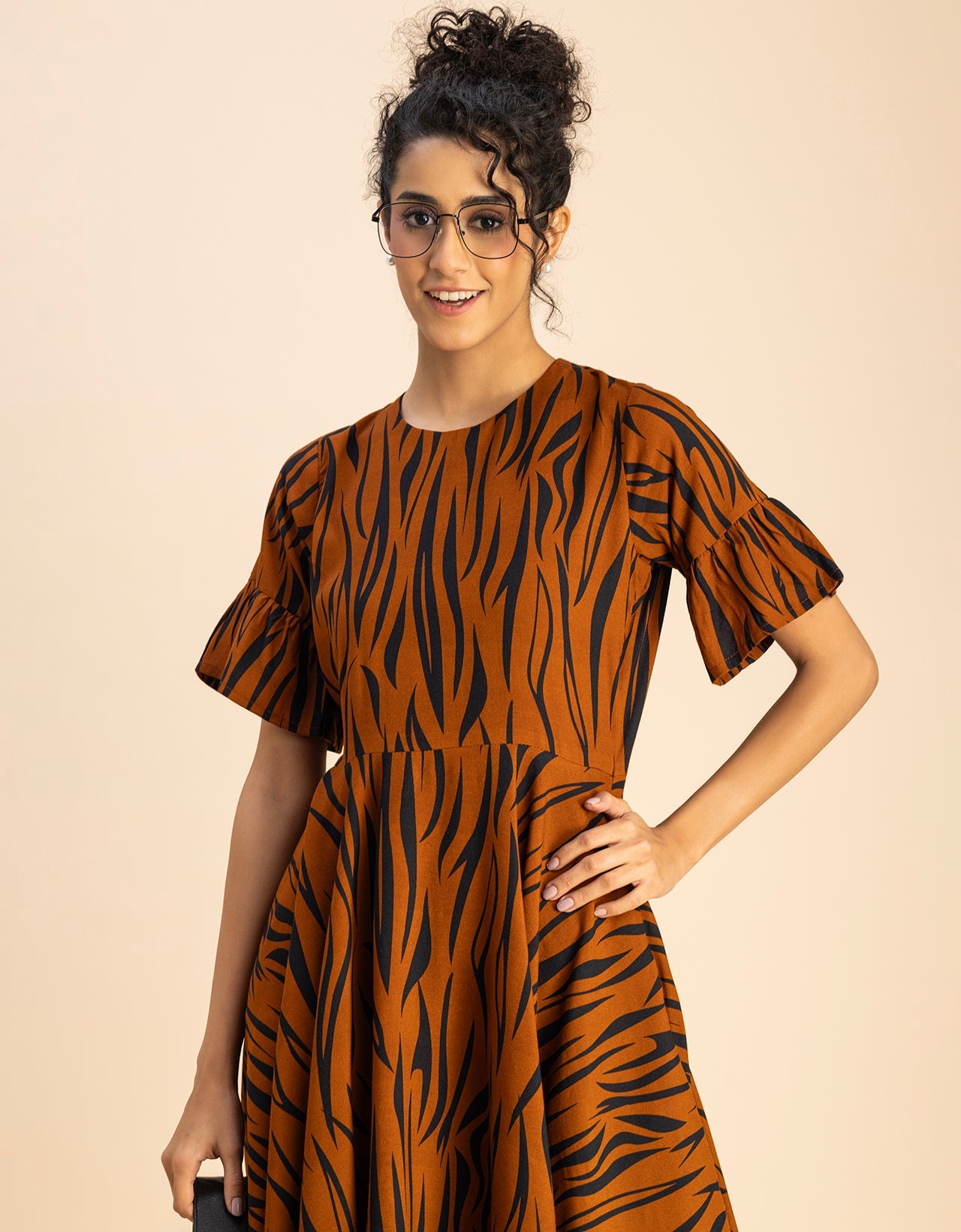 Printed Rayon Short Sleeve Fit & Flare Dress
