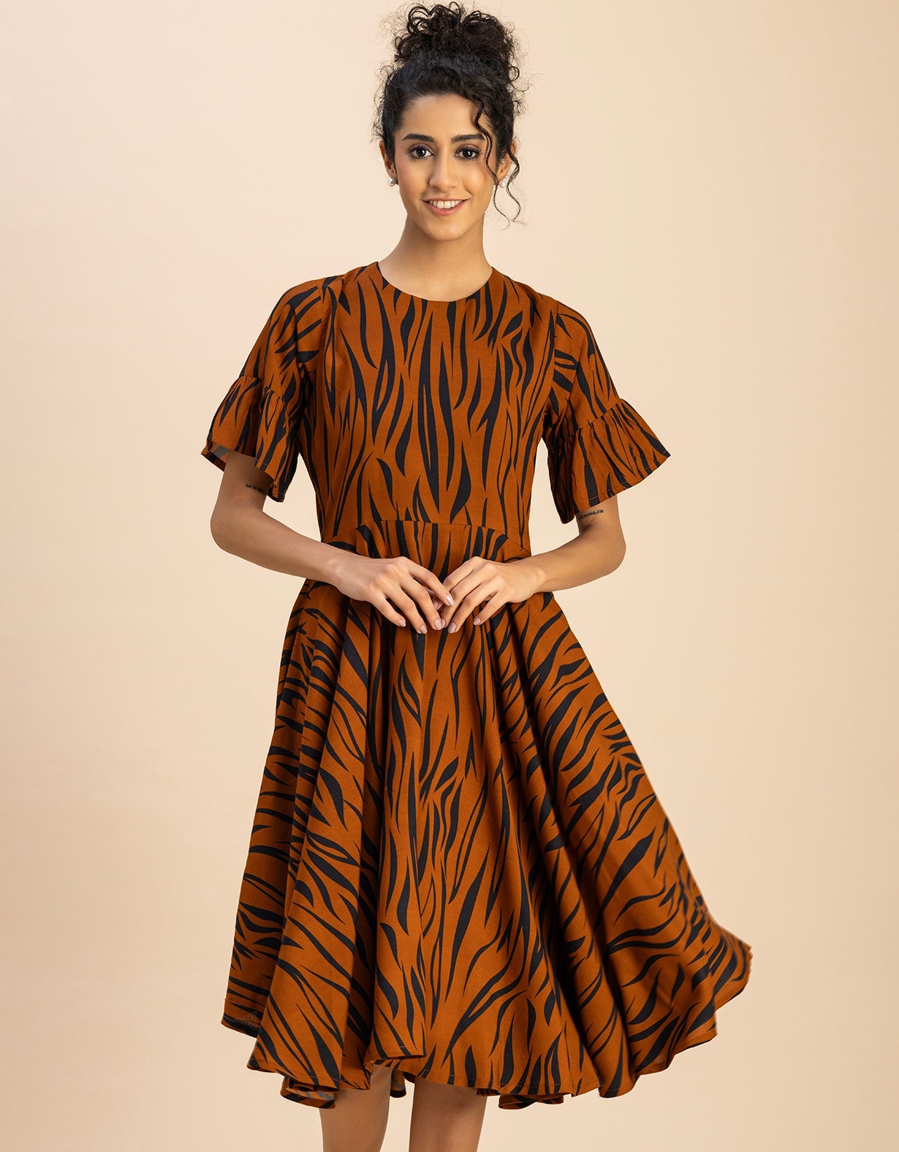 Printed Rayon Short Sleeve Fit & Flare Dress
