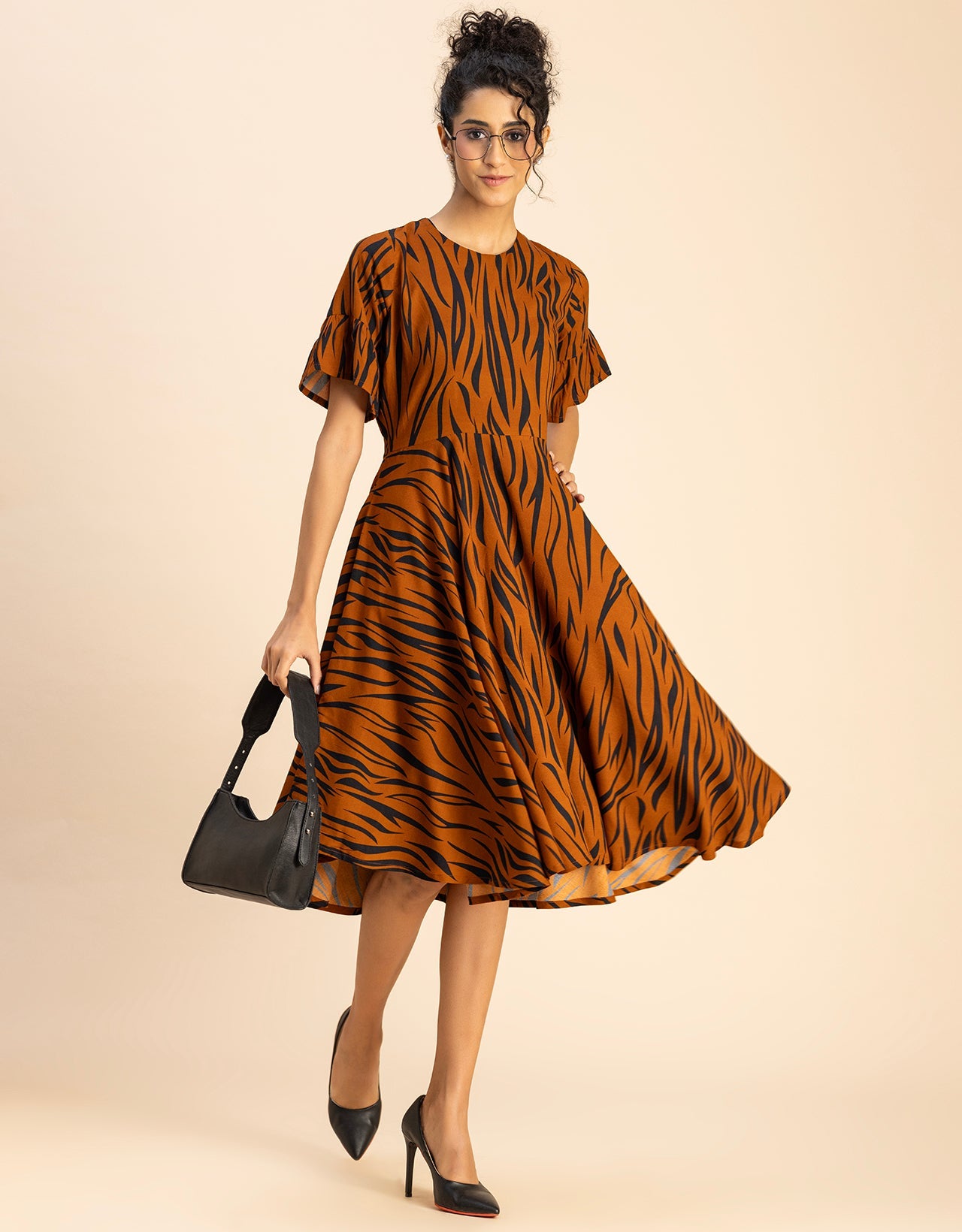 Printed Rayon Short Sleeve Fit & Flare Dress