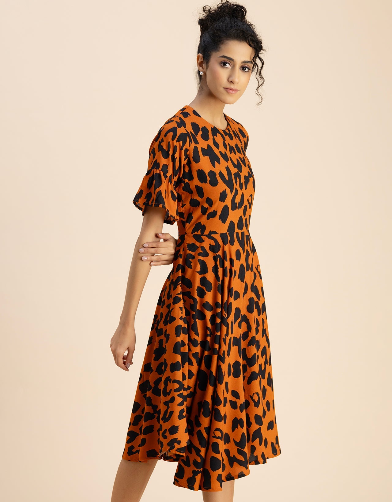 Printed Rayon Short Sleeve Fit & Flare Dress