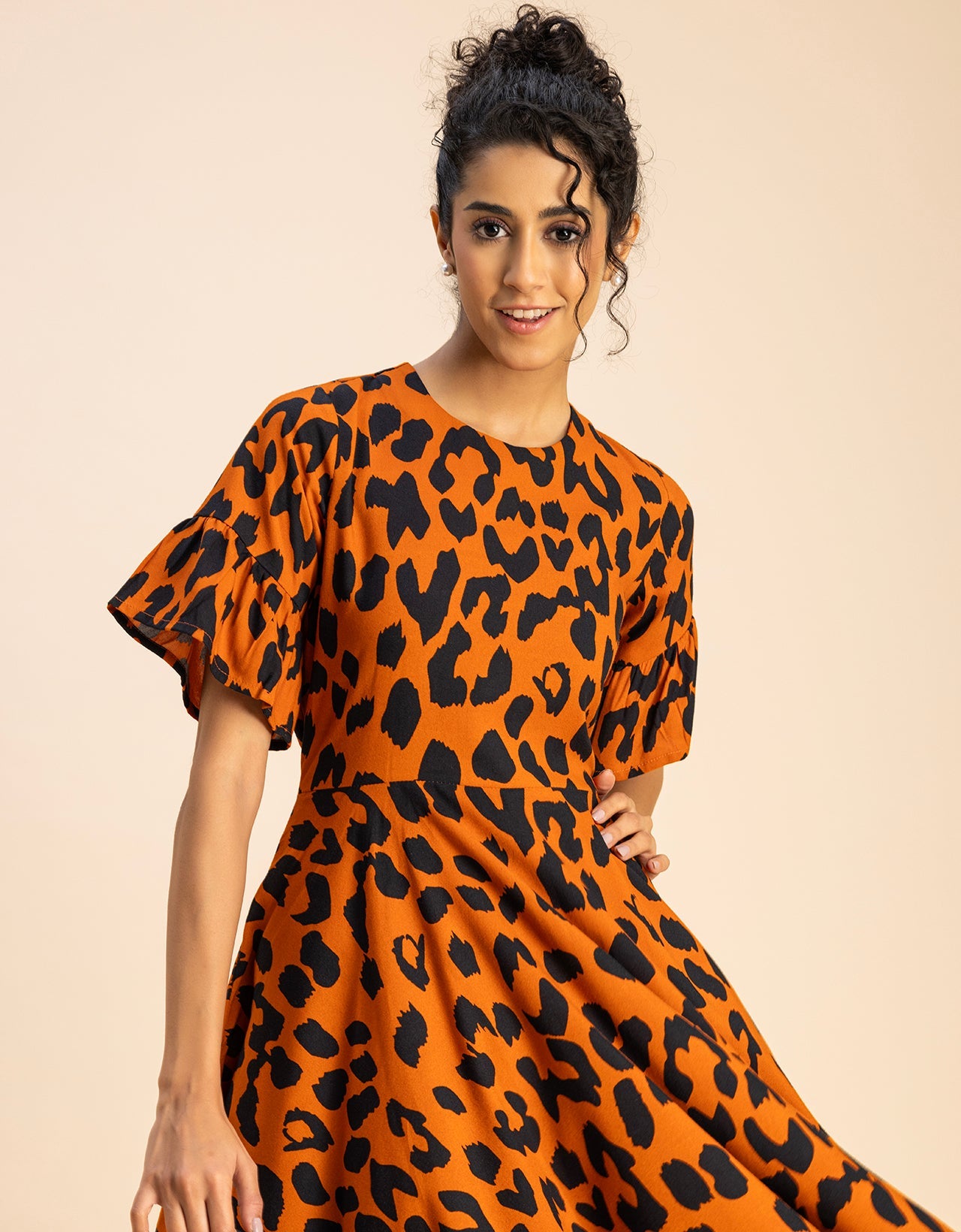 Printed Rayon Short Sleeve Fit & Flare Dress