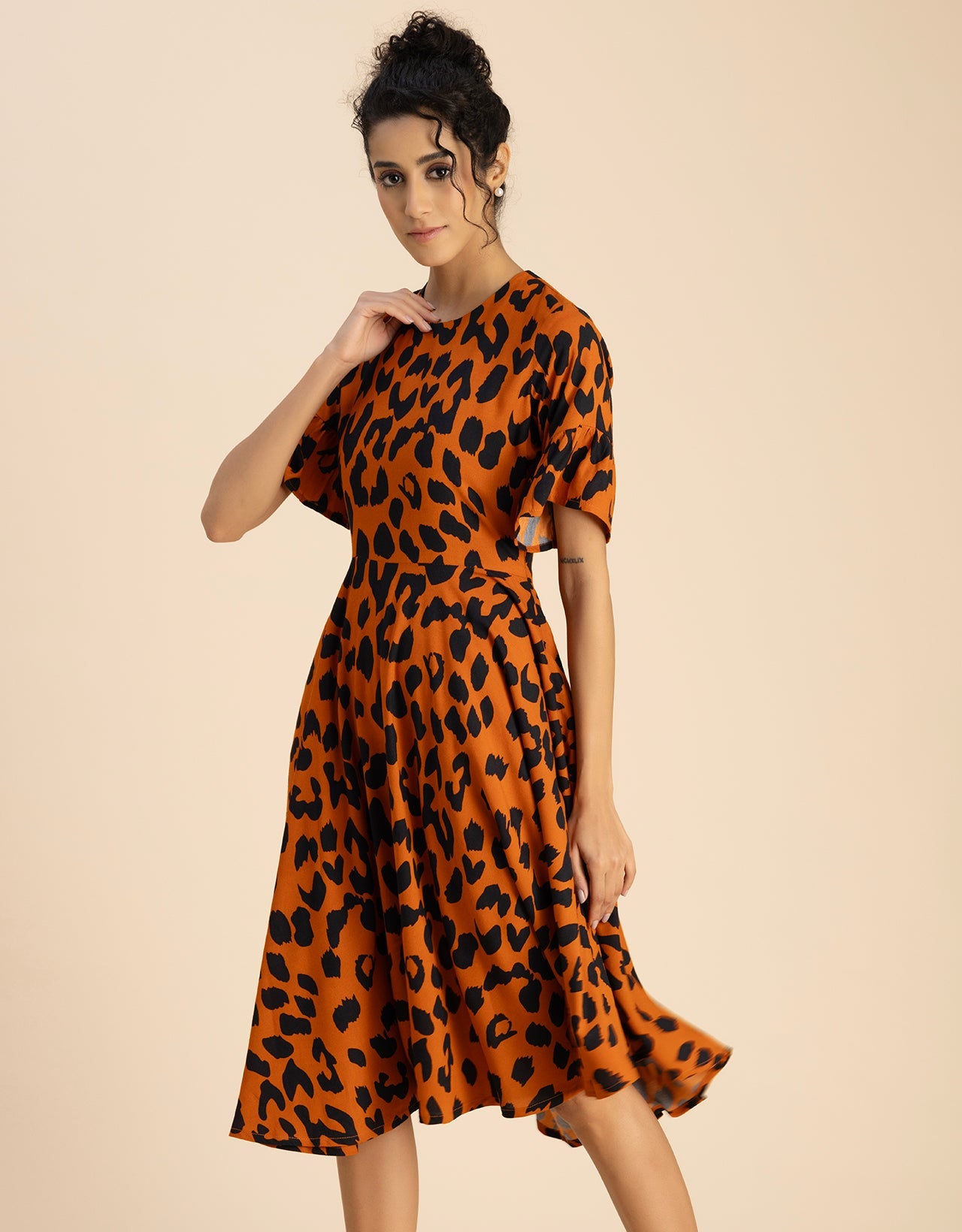 Printed Rayon Short Sleeve Fit & Flare Dress
