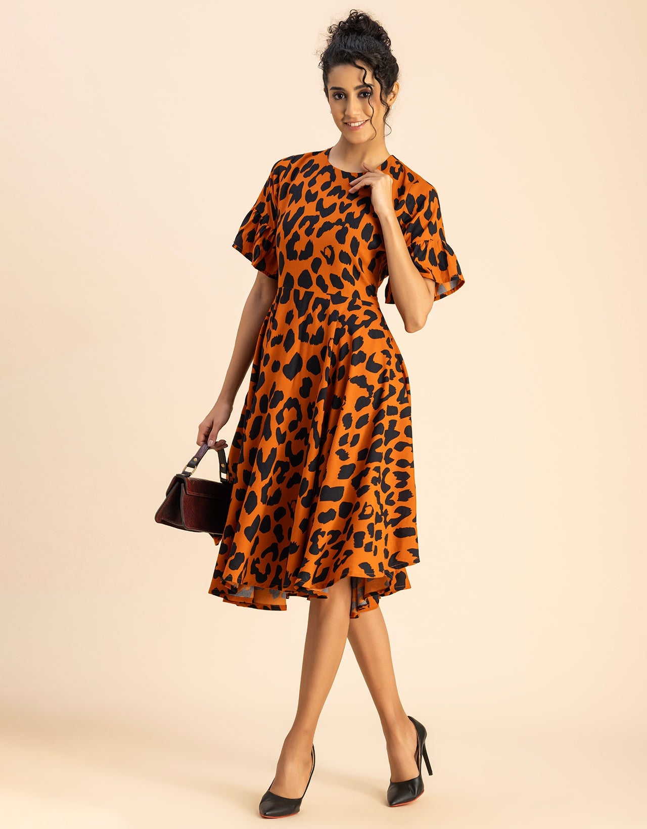 Printed Rayon Short Sleeve Fit & Flare Dress