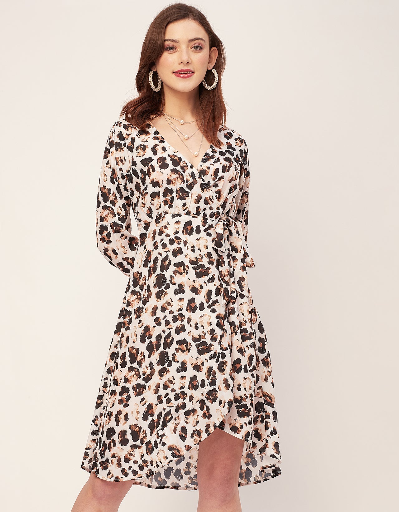 Slim Fit Printed Long Sleeve Wrap Dress