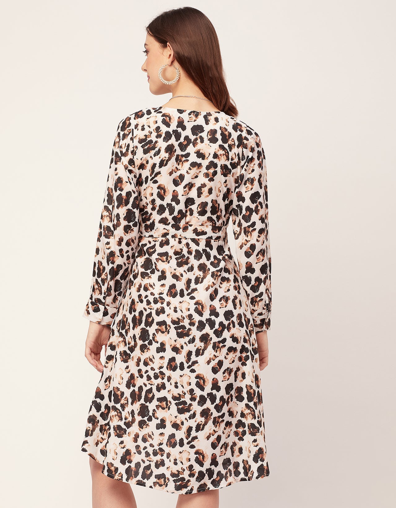 Slim Fit Printed Long Sleeve Wrap Dress