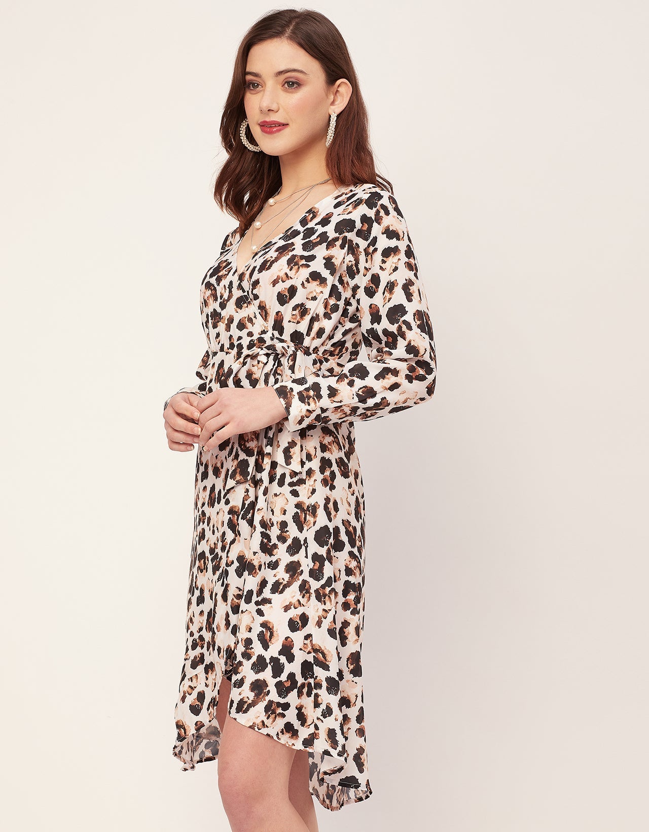 Slim Fit Printed Long Sleeve Wrap Dress