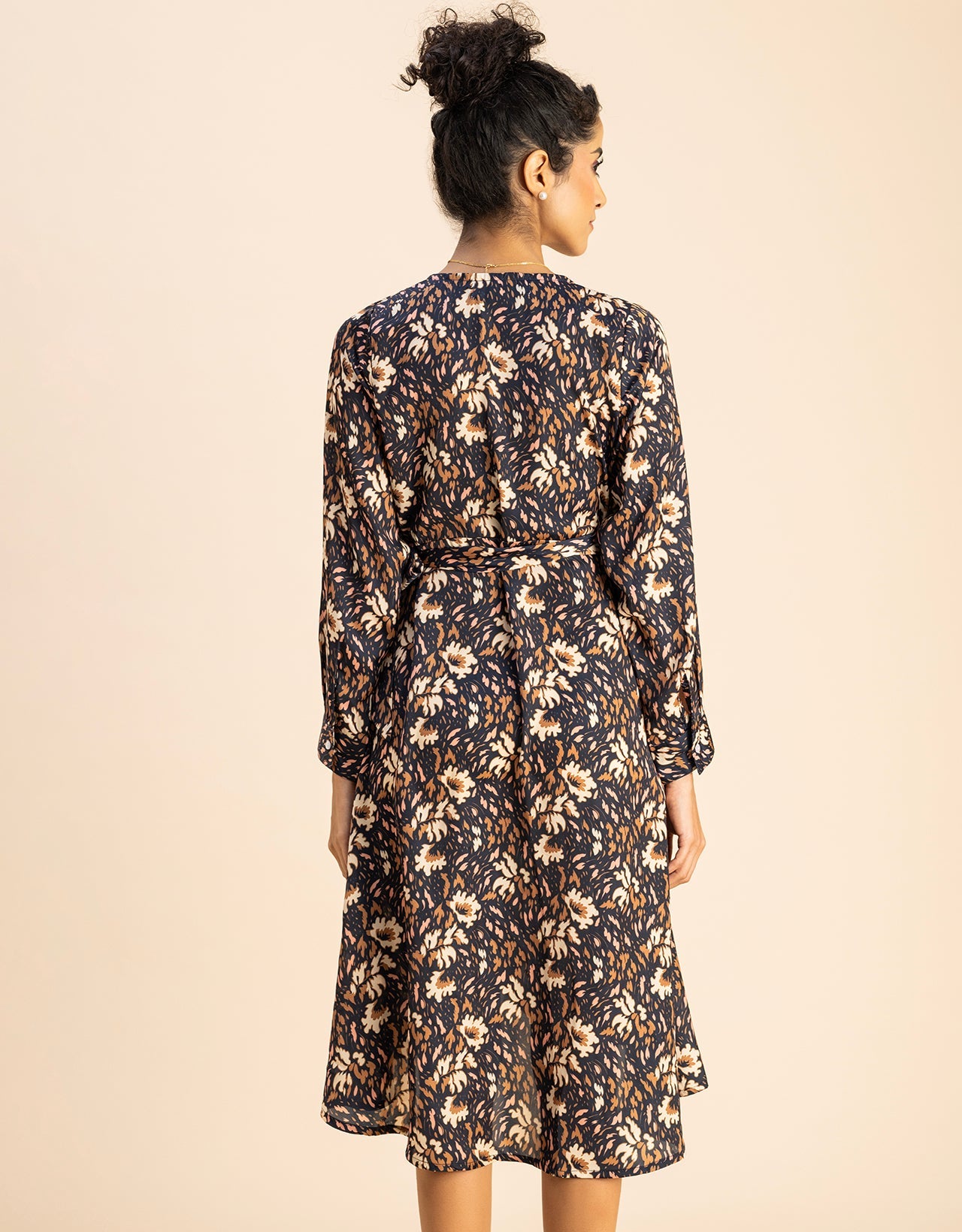 Slim Fit Printed Long Sleeve Wrap Dress