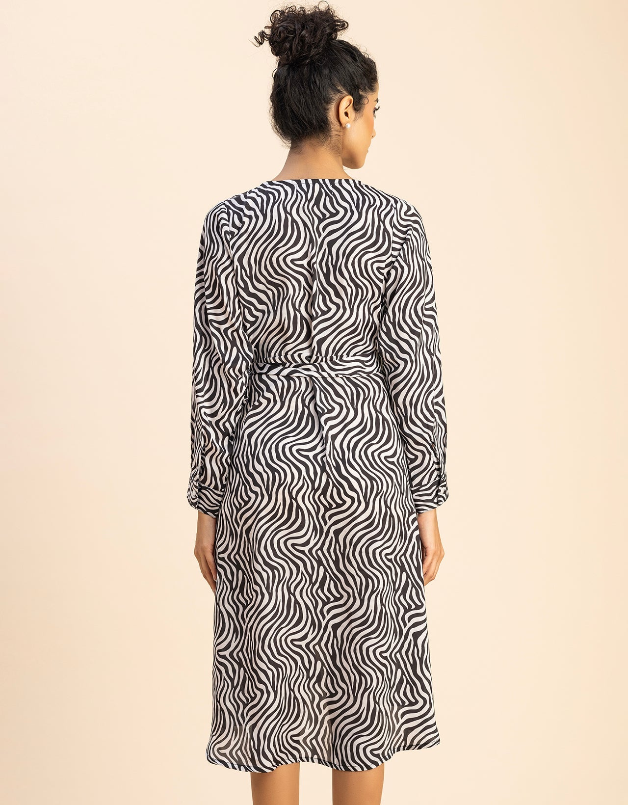 Slim Fit Printed Long Sleeve Wrap Dress
