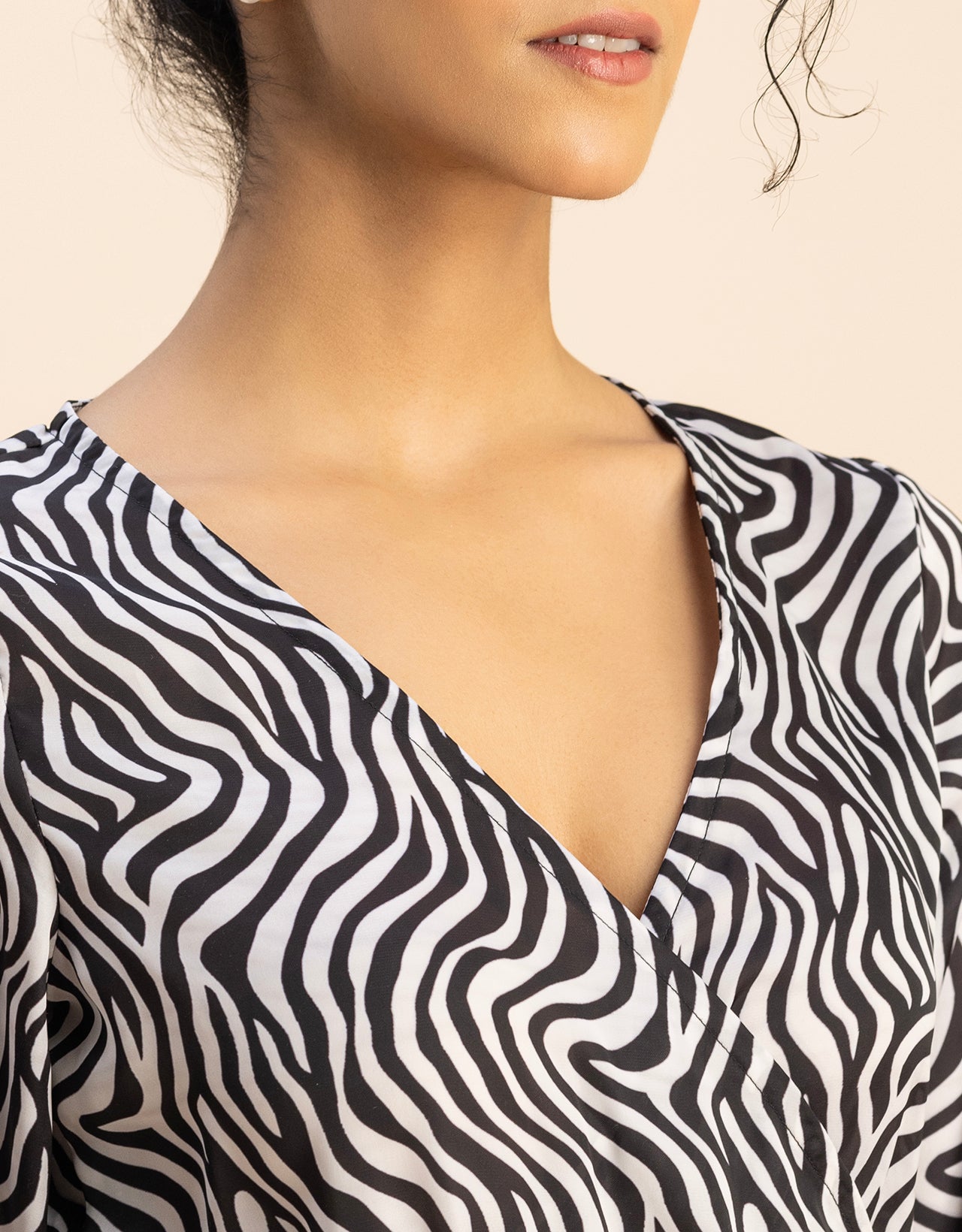 Slim Fit Printed Long Sleeve Wrap Dress