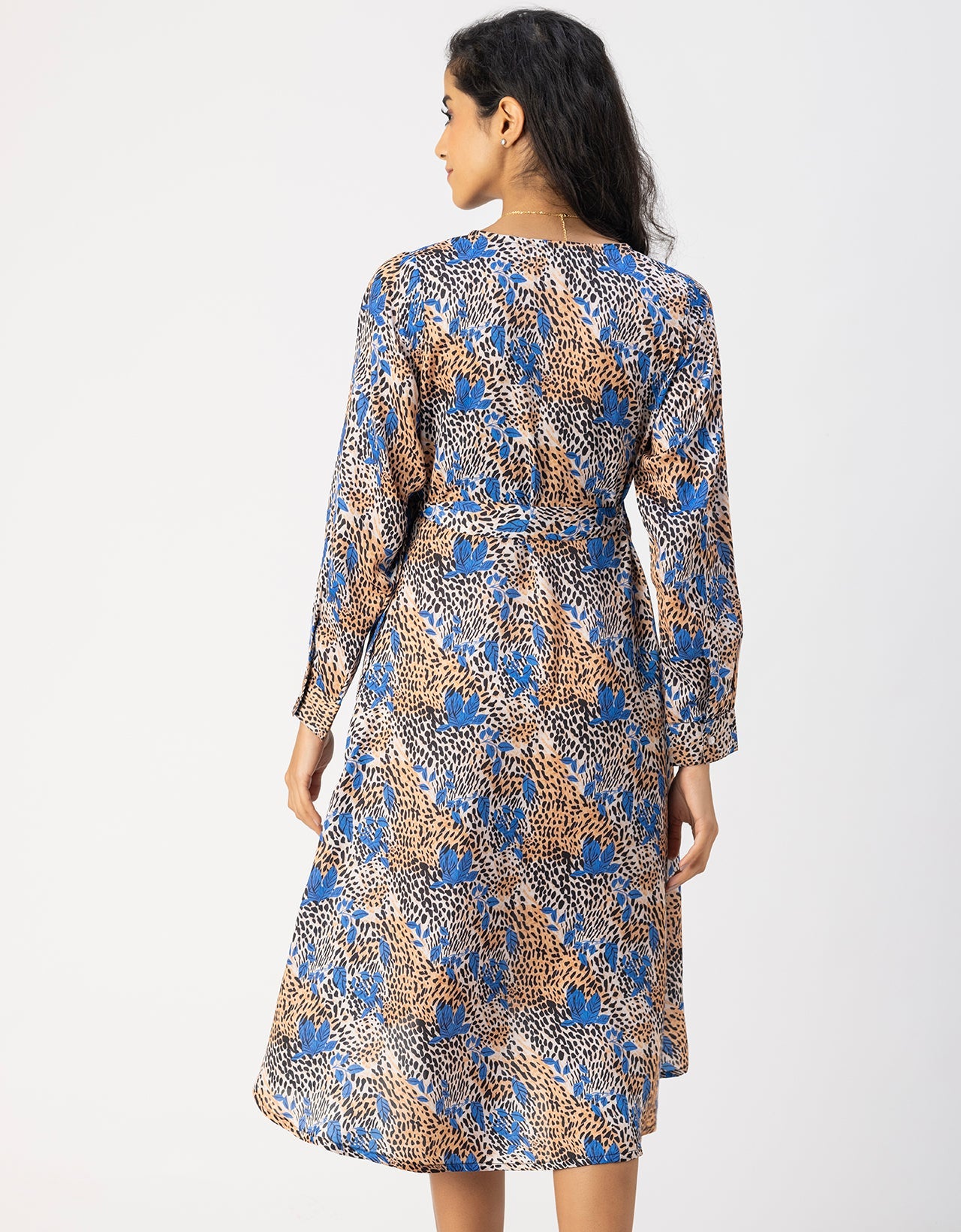 Slim Fit Printed Long Sleeve Wrap Dress