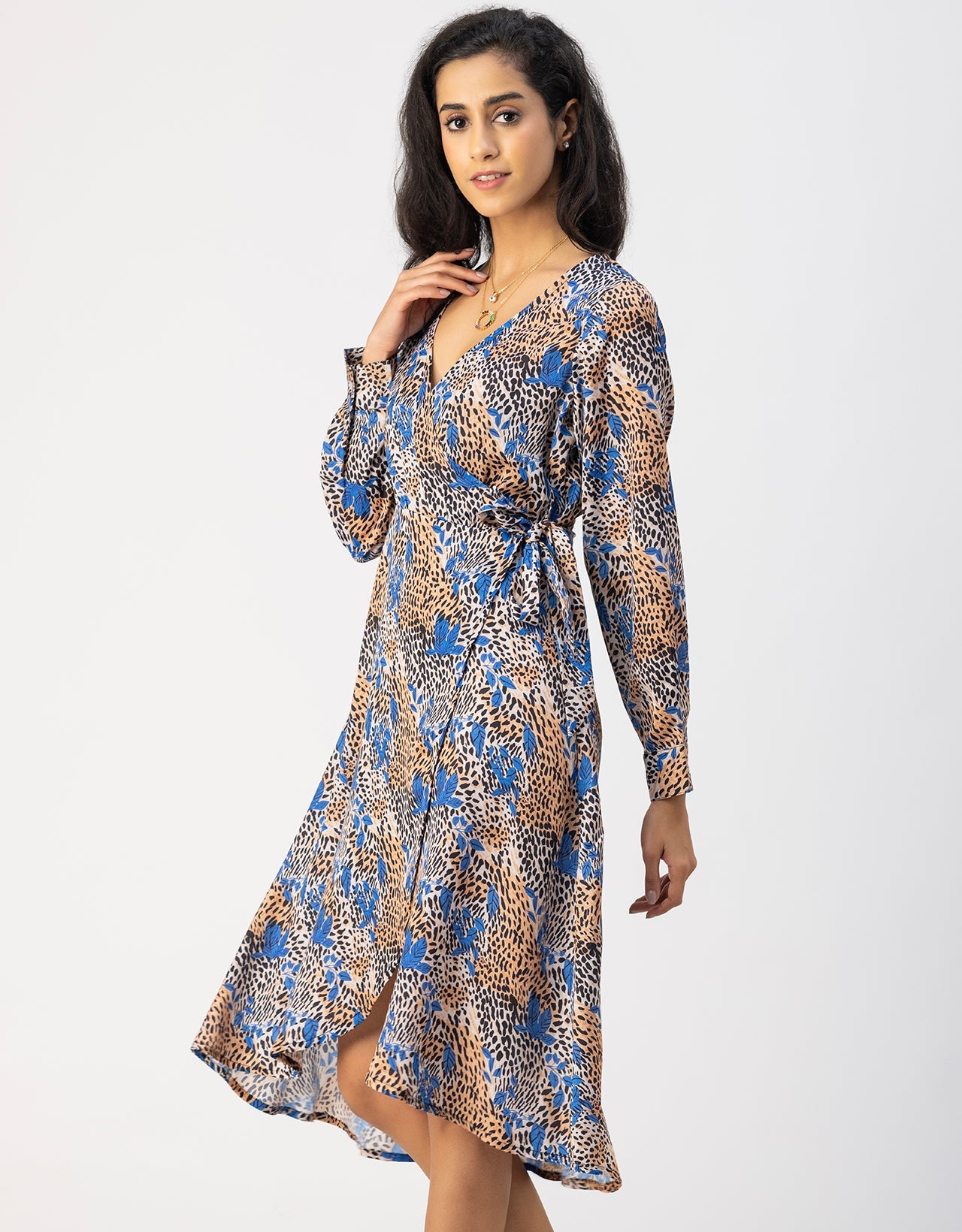 Slim Fit Printed Long Sleeve Wrap Dress