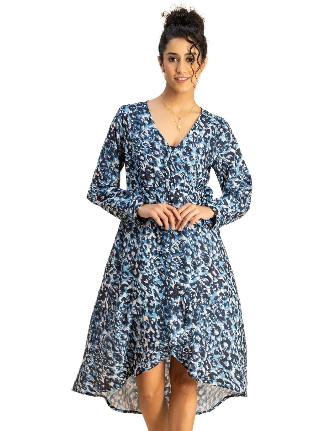Slim Fit Printed Long Sleeve Wrap Dress