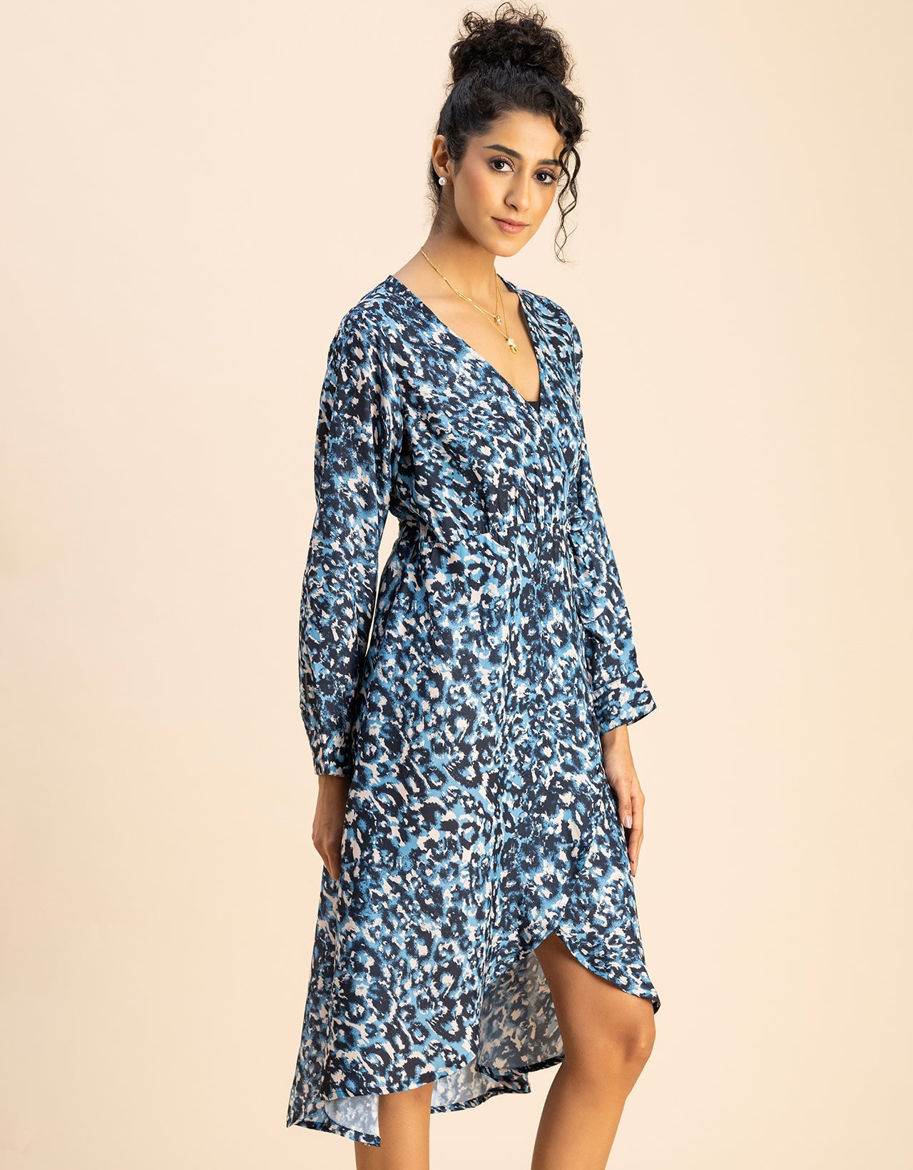 Slim Fit Printed Long Sleeve Wrap Dress